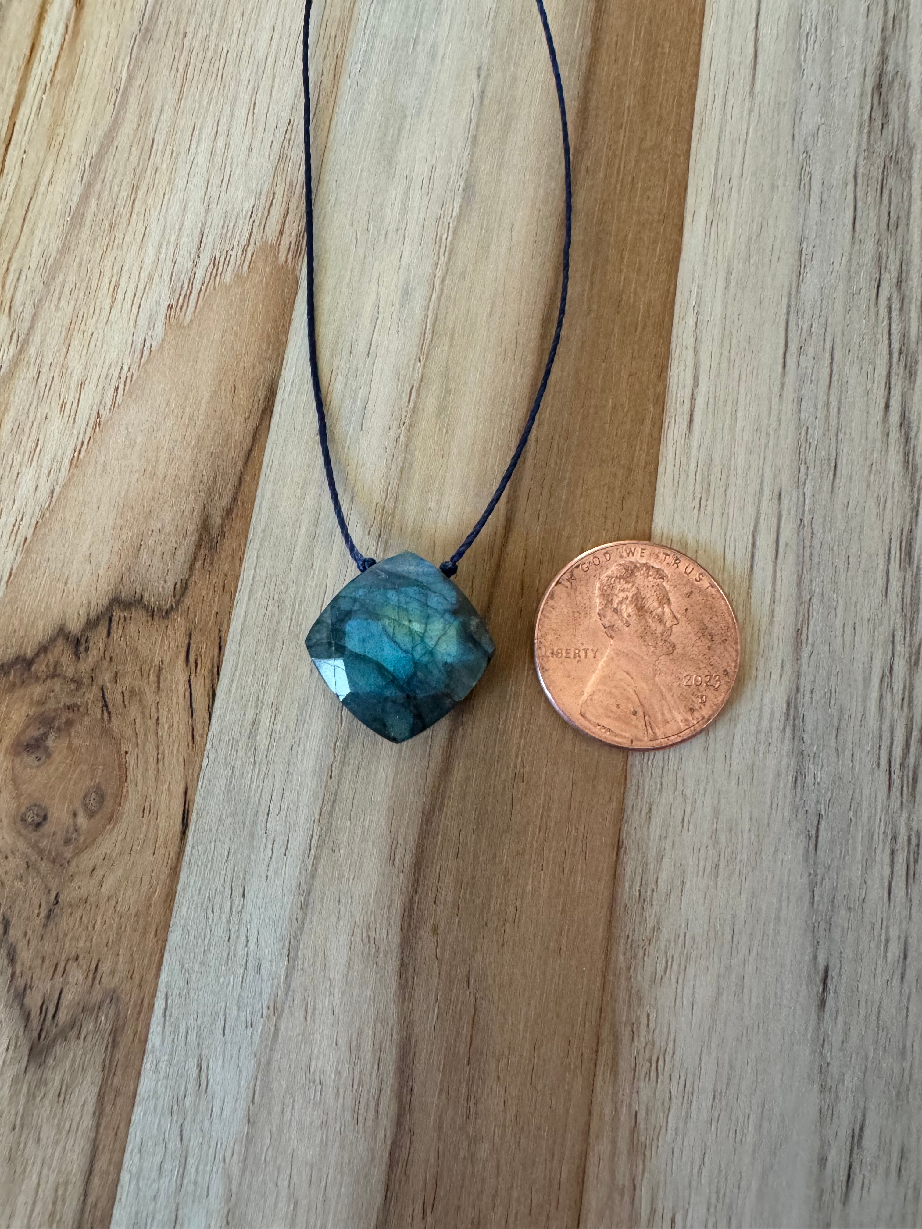 Dainty Blue Flash Faceted Labradorite Floating Minimalist Pendant Necklace ~ Sterling Silver Clasp