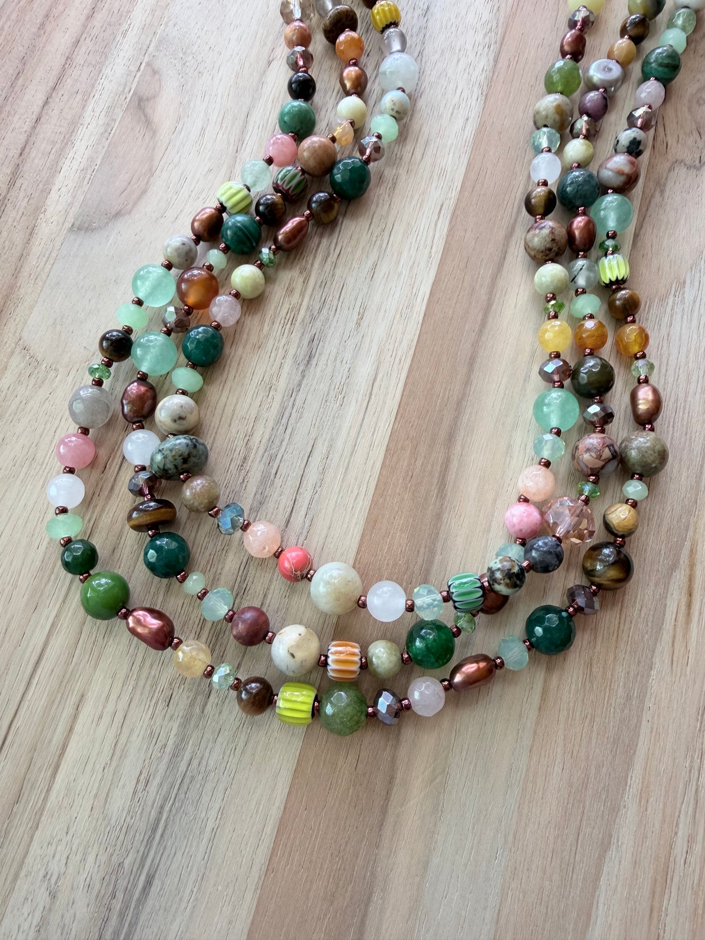 60” Extra Long Wraparound Mixed Gemstone Pearl and Crystal Necklace