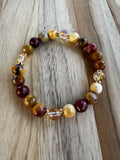 Faceted Mookaite Stretch Bracelet with Mustard Yellow Crystal Beads ~ 7”