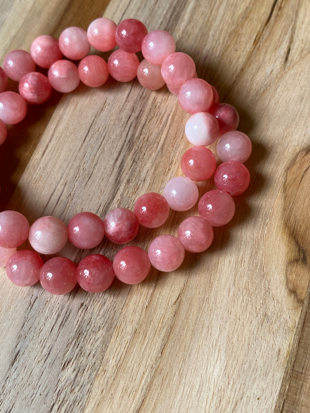 Pink Peach Chalcedony Stretch Bracelet ~ 7”