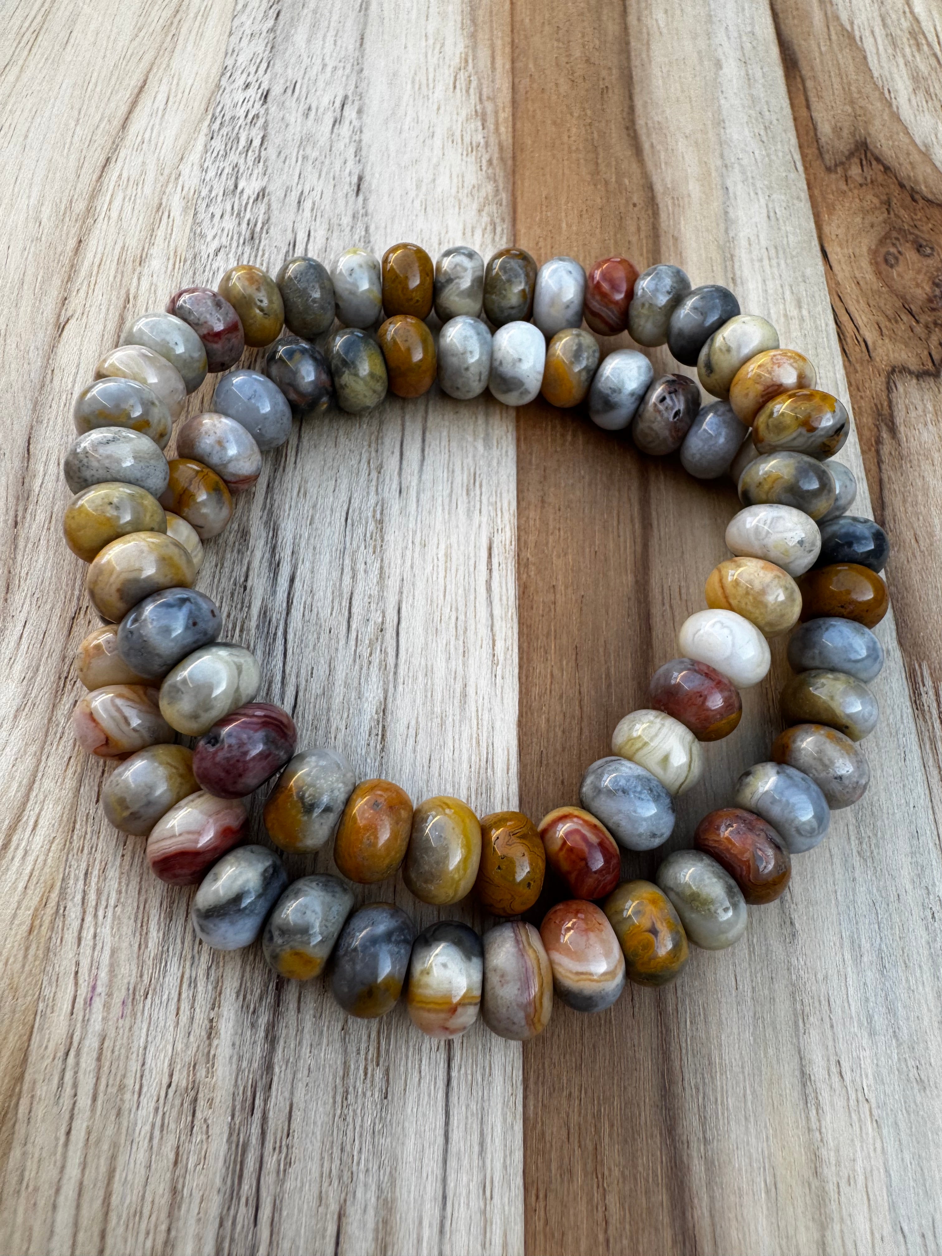 Yellow Crazy Lace Agate Beaded Stretch Bracelet