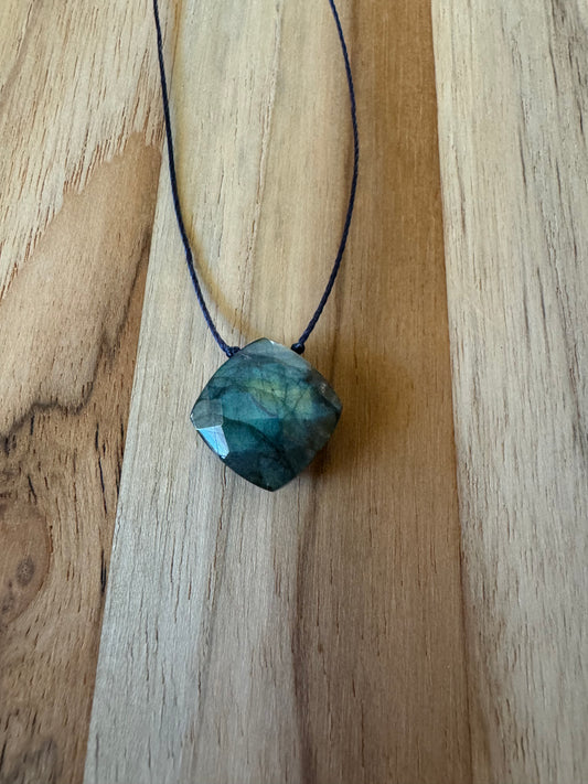 Dainty Blue Flash Faceted Labradorite Floating Minimalist Pendant Necklace ~ Sterling Silver Clasp