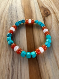 Turquoise Faceted Cube Stretch Bracelet with Orange & White Jade Beads