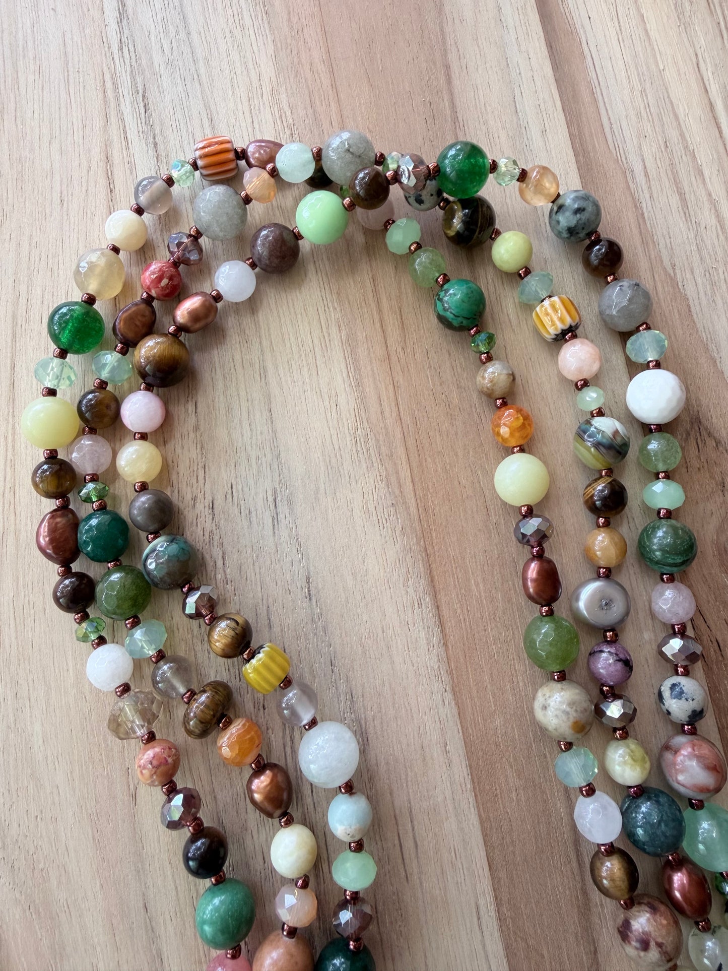 60” Extra Long Wraparound Mixed Gemstone Pearl and Crystal Necklace