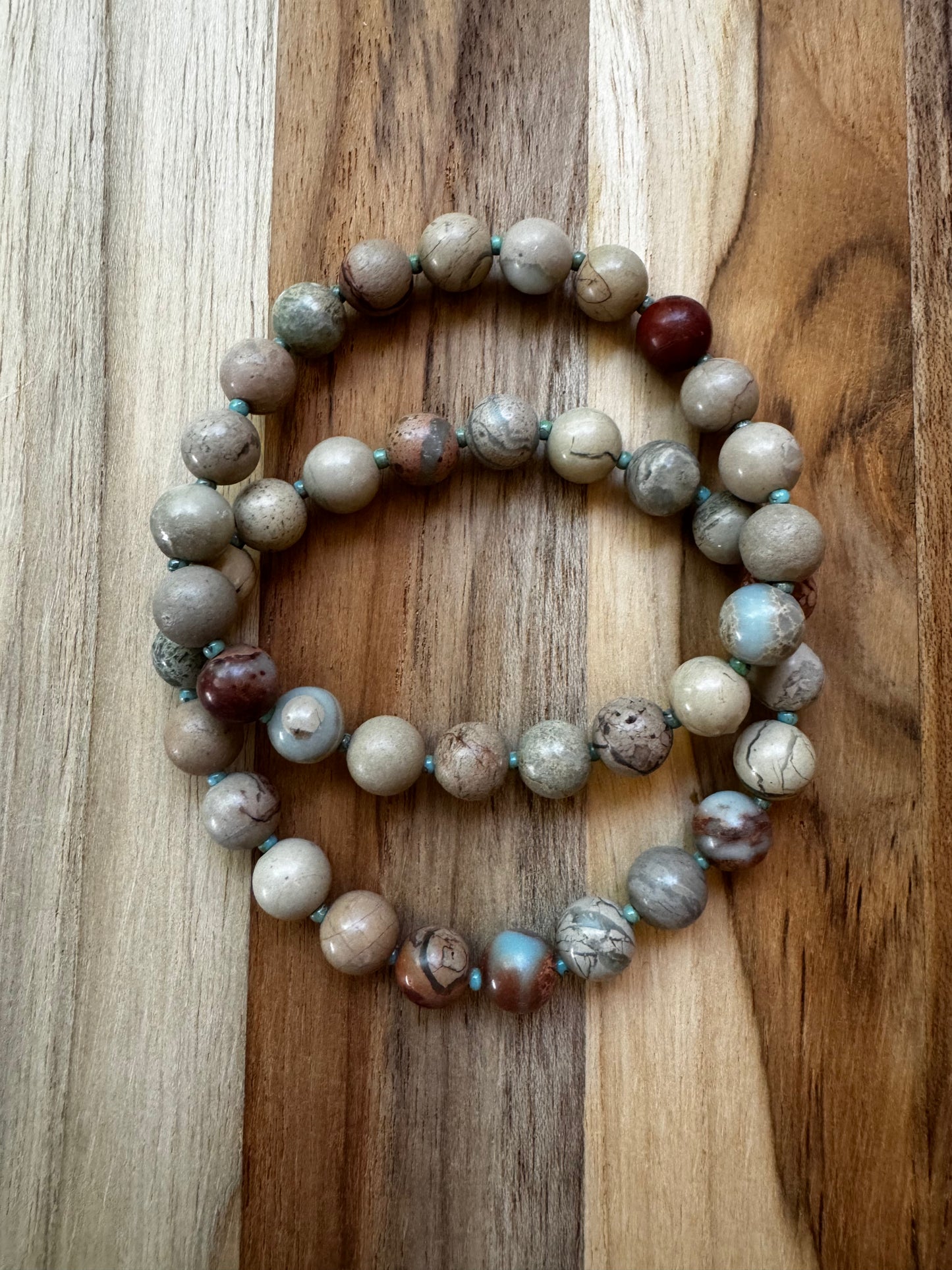 Shoushan Stone Beaded Stretch Bracelet