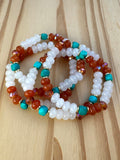 Surfer Style Beach Vibe Stretch Bracelet with White Orange and Turquoise ~ 7"