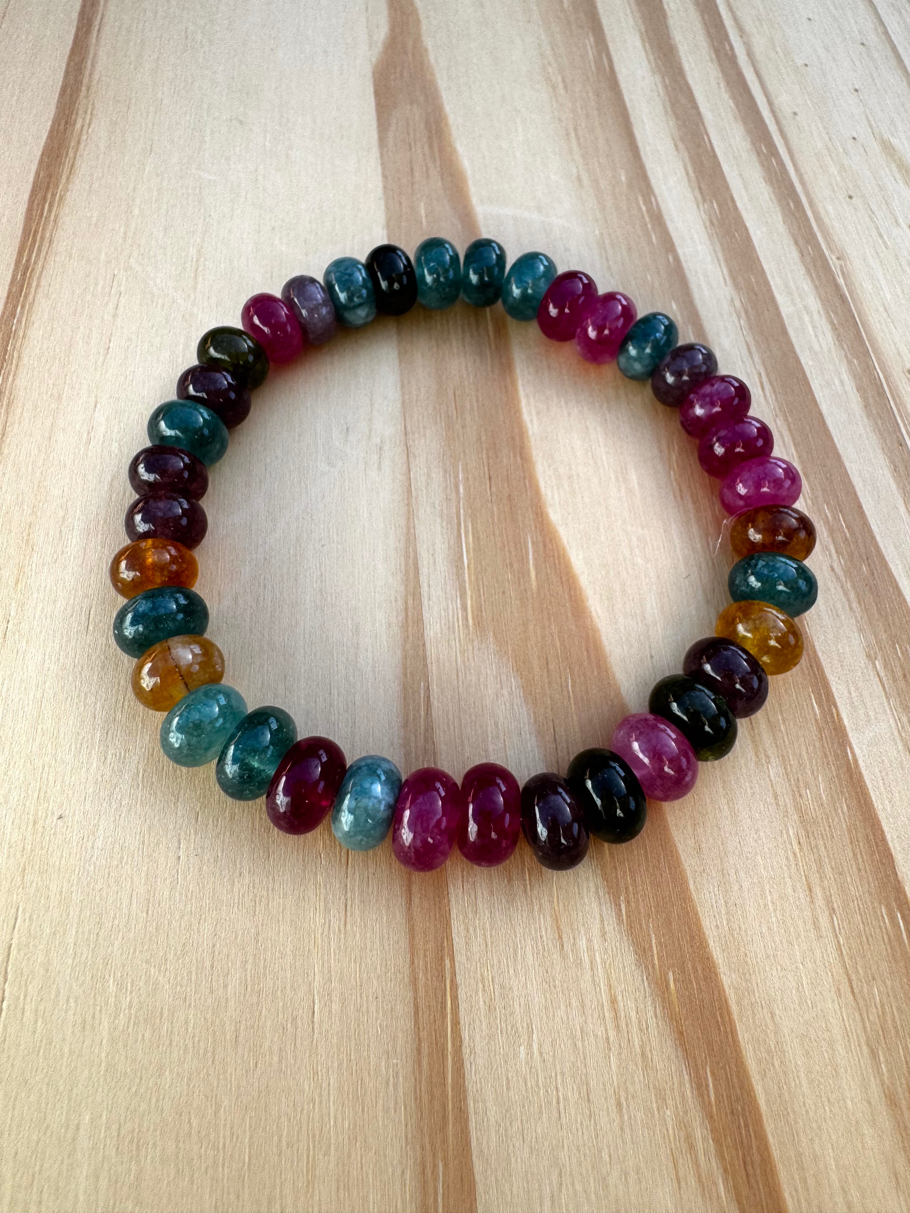 Tourmaline Colored Stretch Bracelet ~ 7"