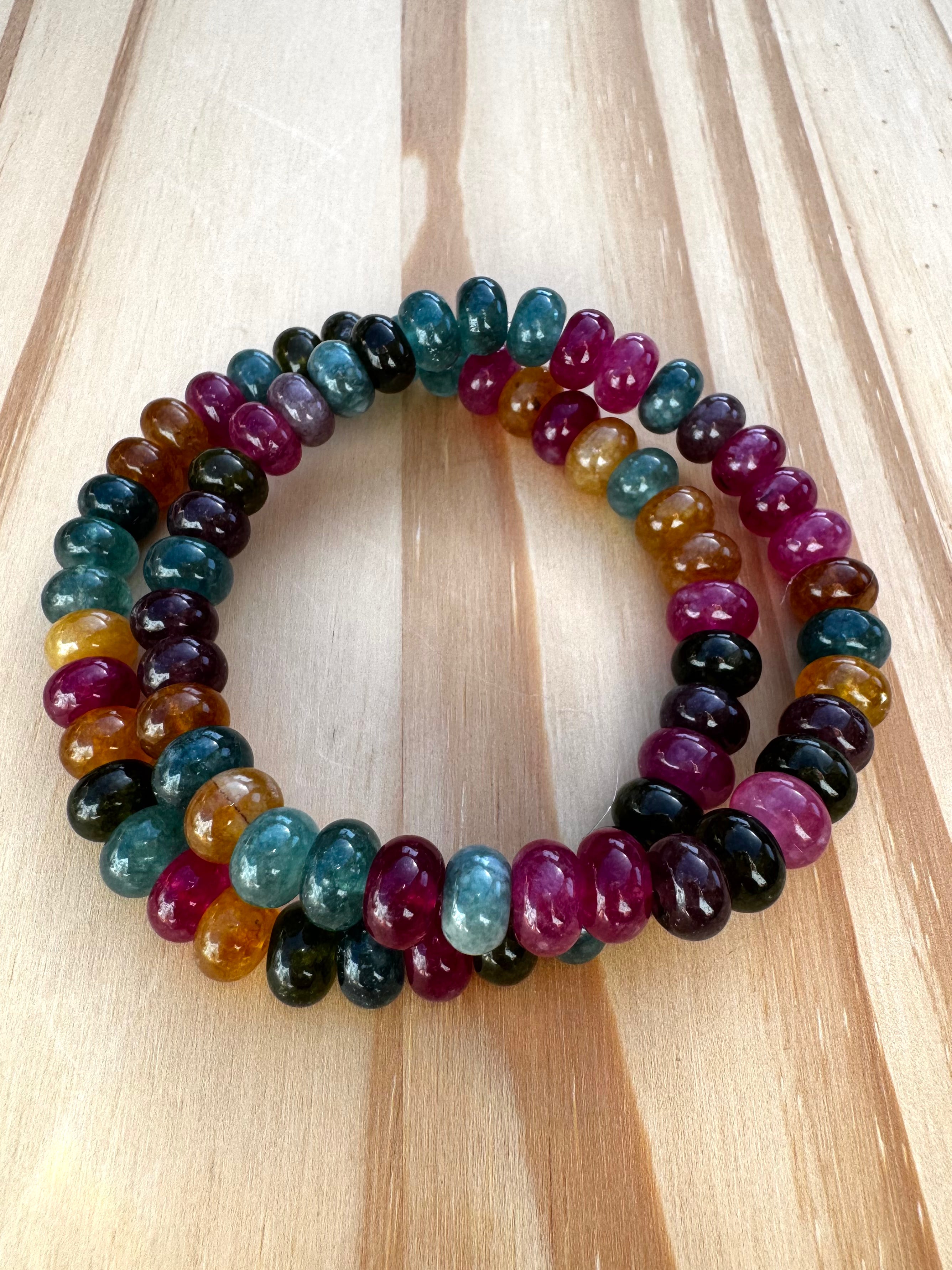 Tourmaline Colored Stretch Bracelet ~ 7"