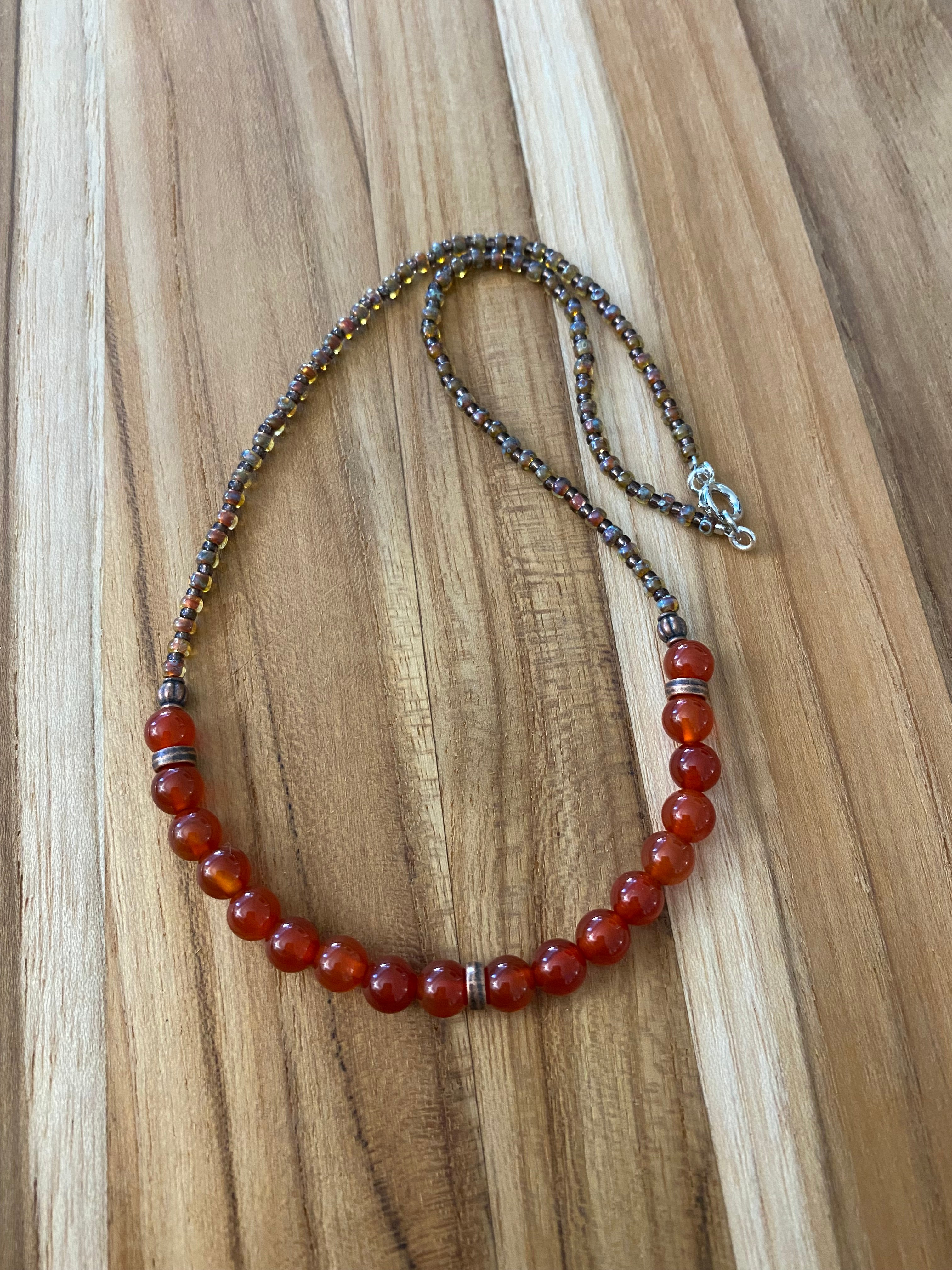 Carnelian Beaded Necklace with Copper and Seed Beads
