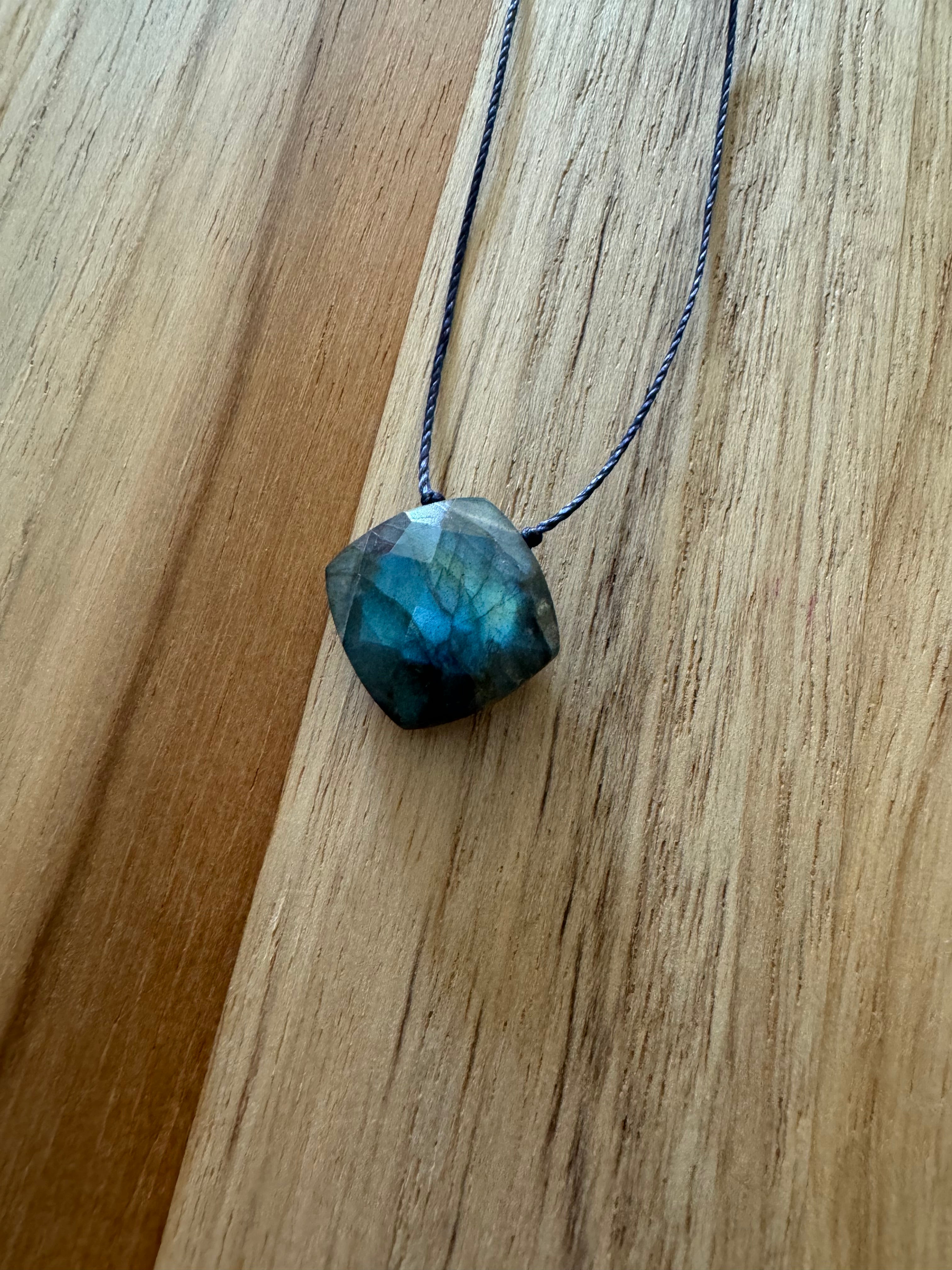 Dainty Blue Flash Faceted Labradorite Floating Minimalist Pendant Necklace ~ Sterling Silver Clasp