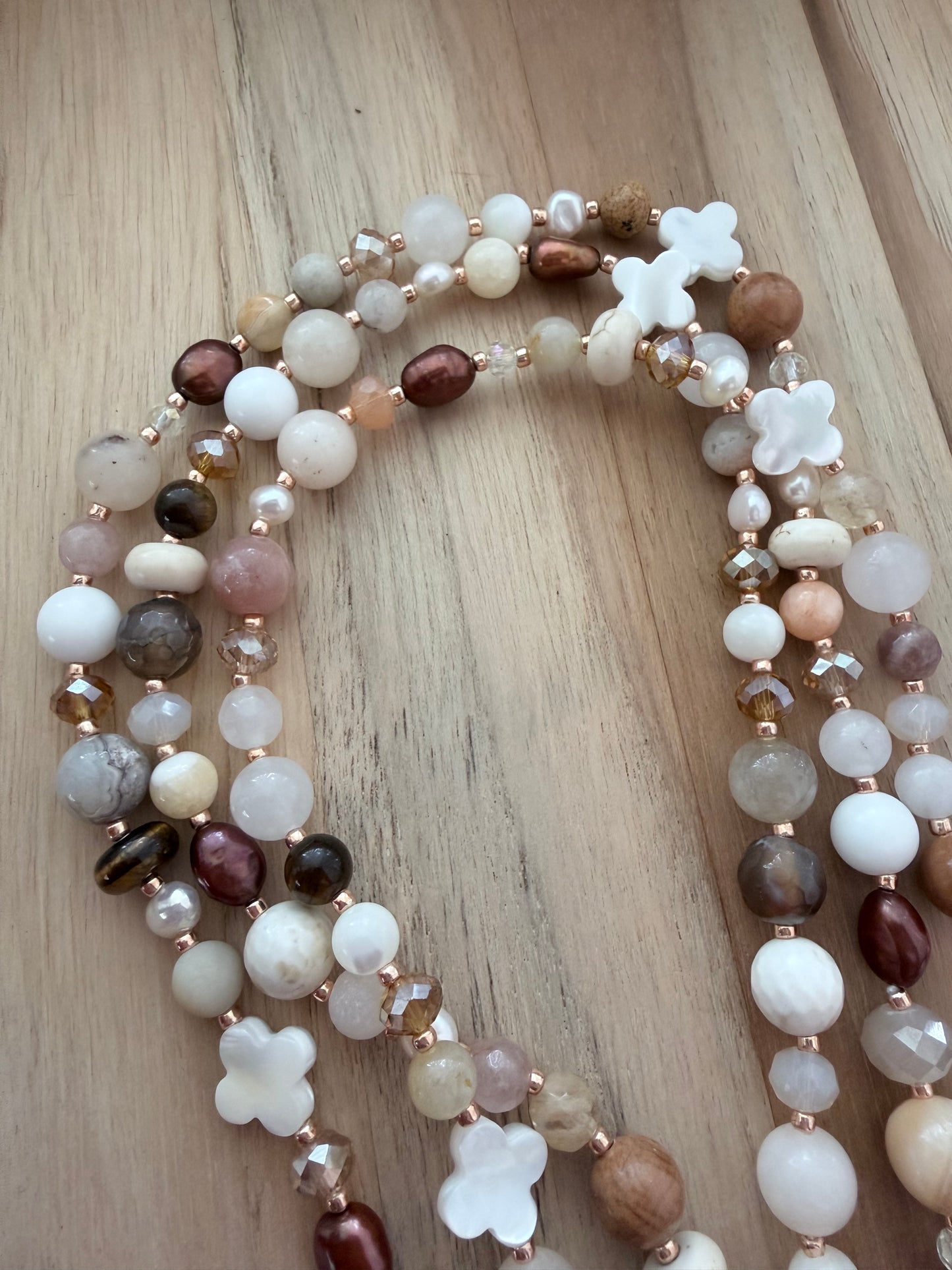 60” Extra Long Wraparound Multi-Gemstone Necklace with Pearls and Crystal Beads