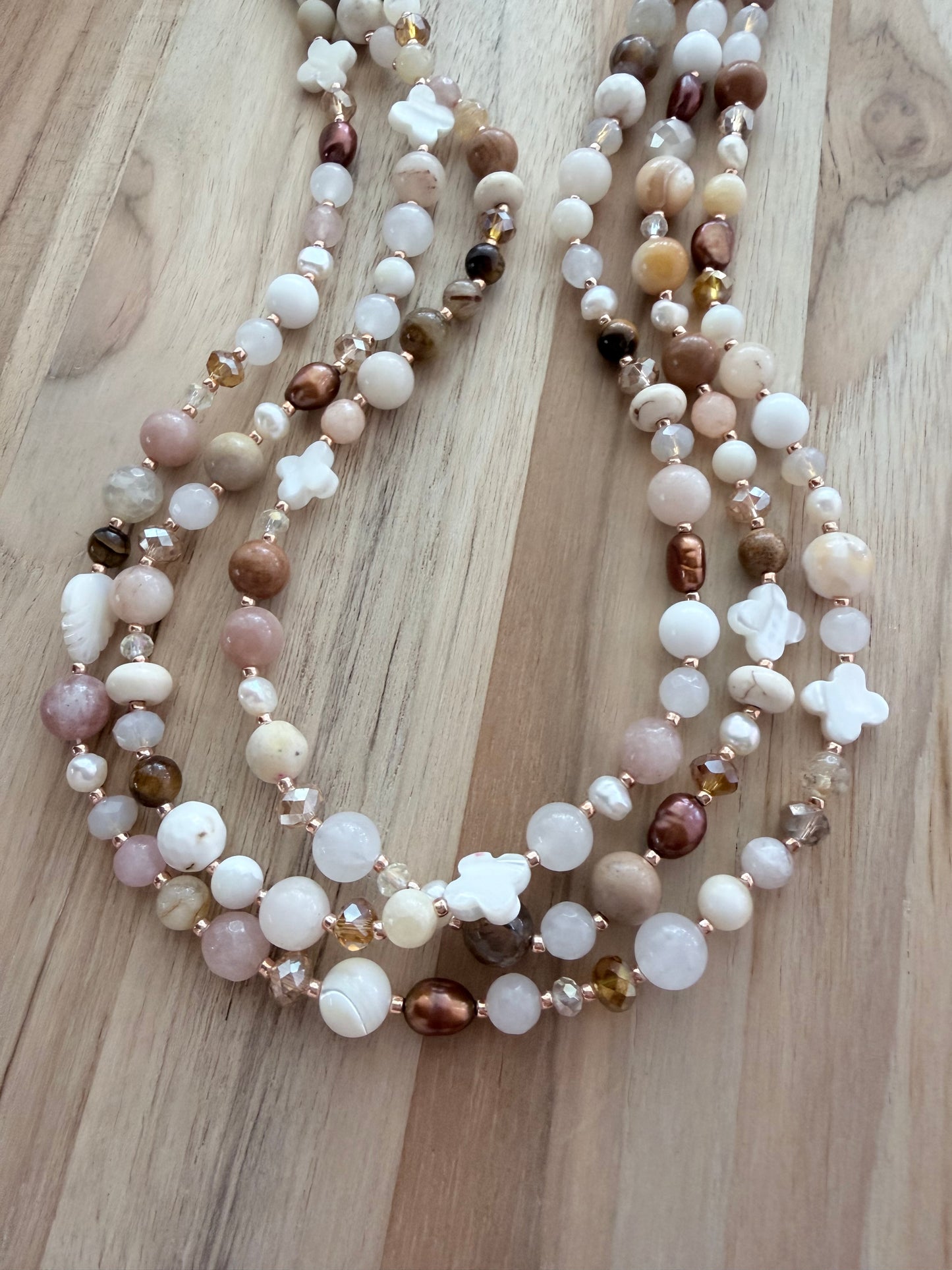 60” Extra Long Wraparound Multi-Gemstone Necklace with Pearls and Crystal Beads