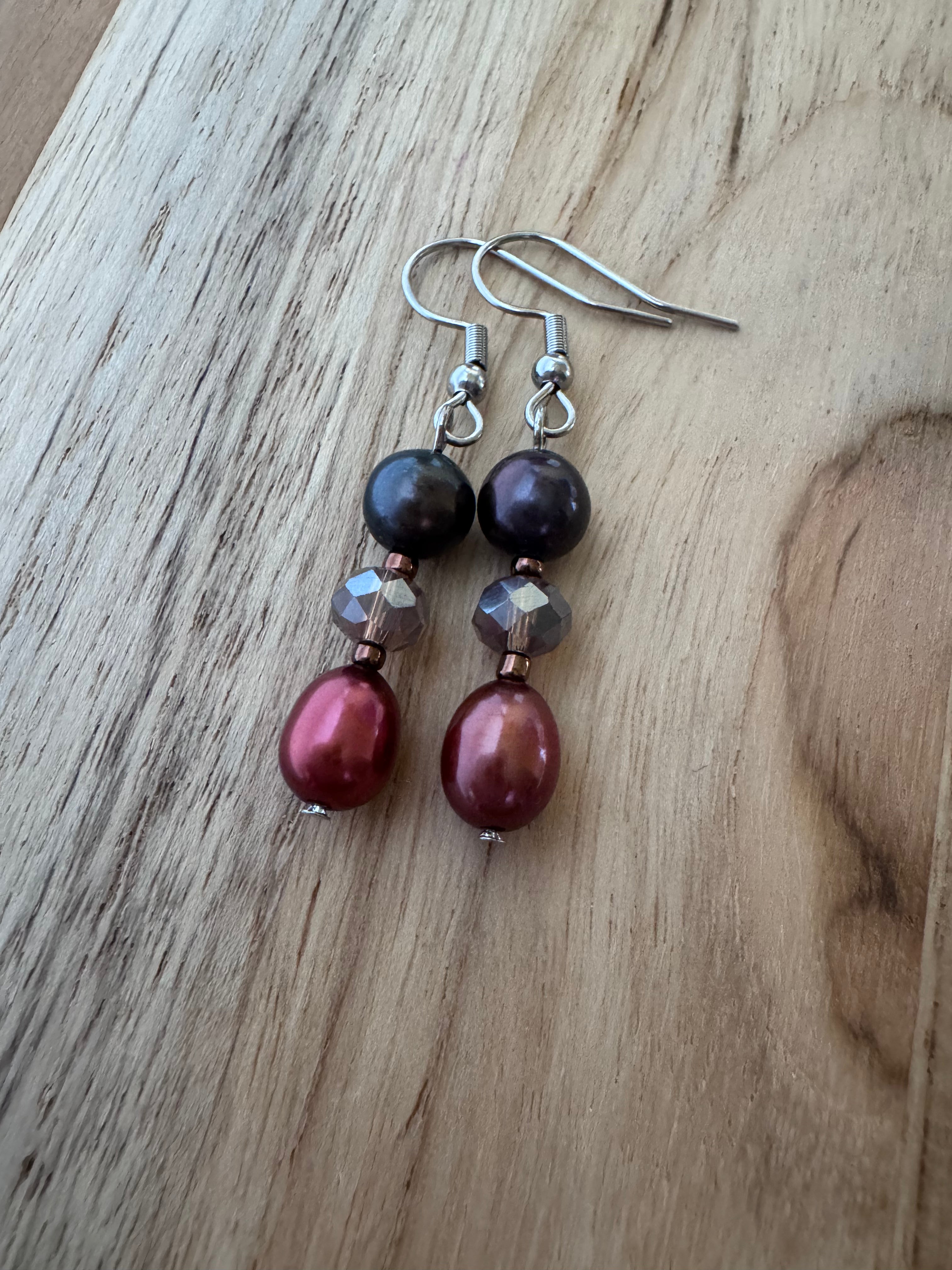 Freshwater Pearl Dangle Earrings with Crystal Accents