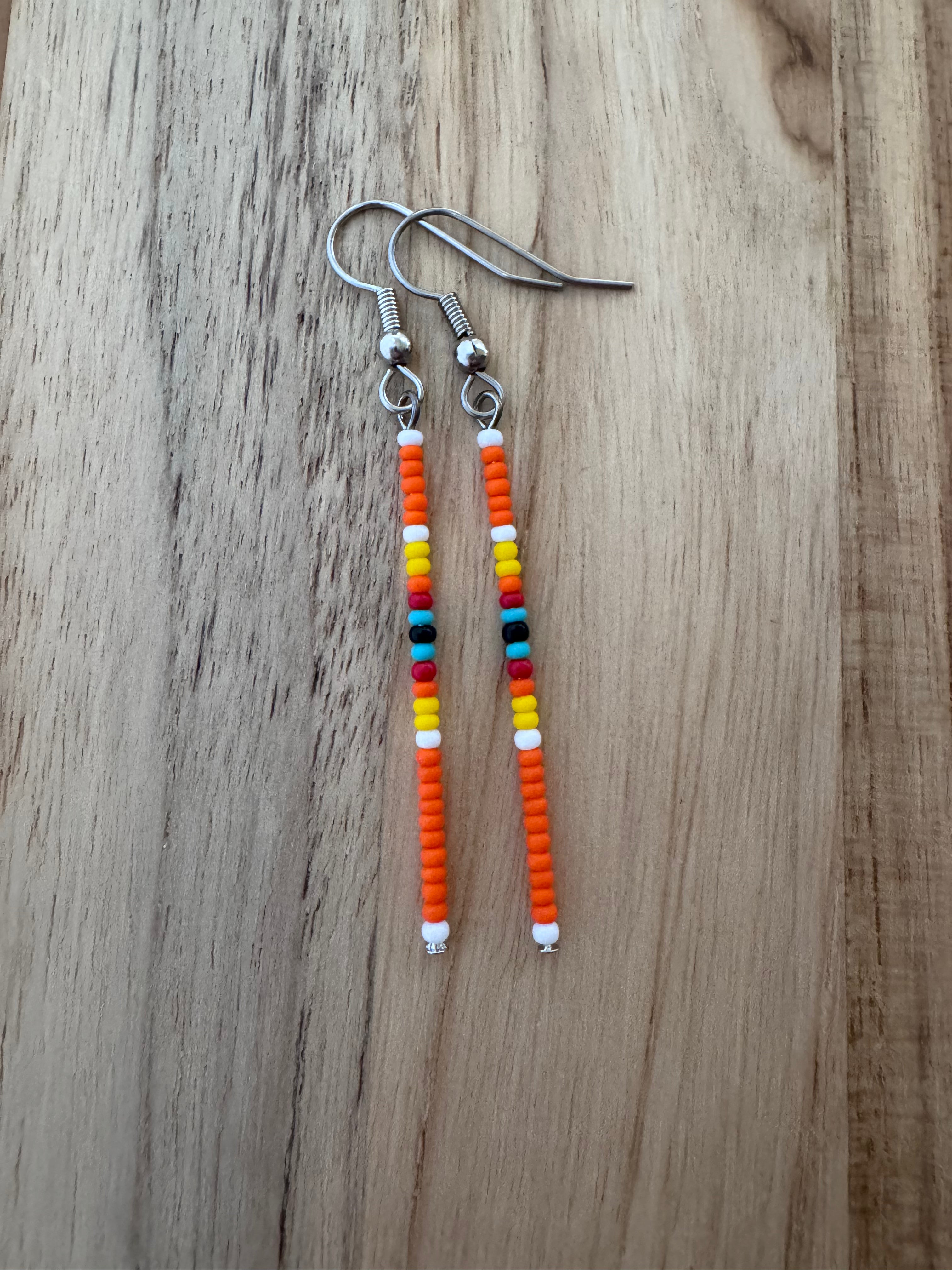 Native Inspired Western Seed Bead Stick Dangle Minimalist Earrings