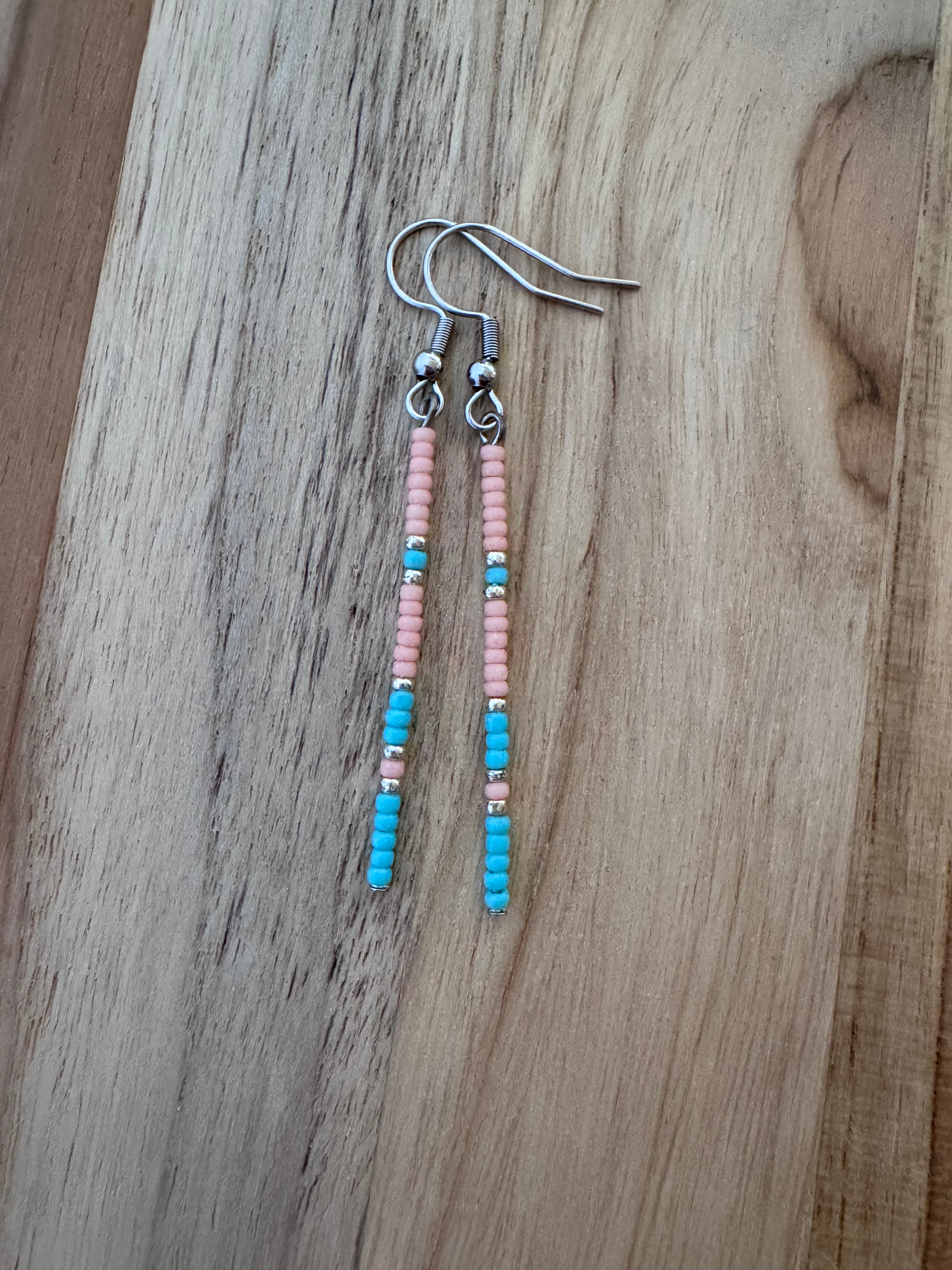 Native Inspired Western Seed Bead Stick Dangle Minimalist Earrings