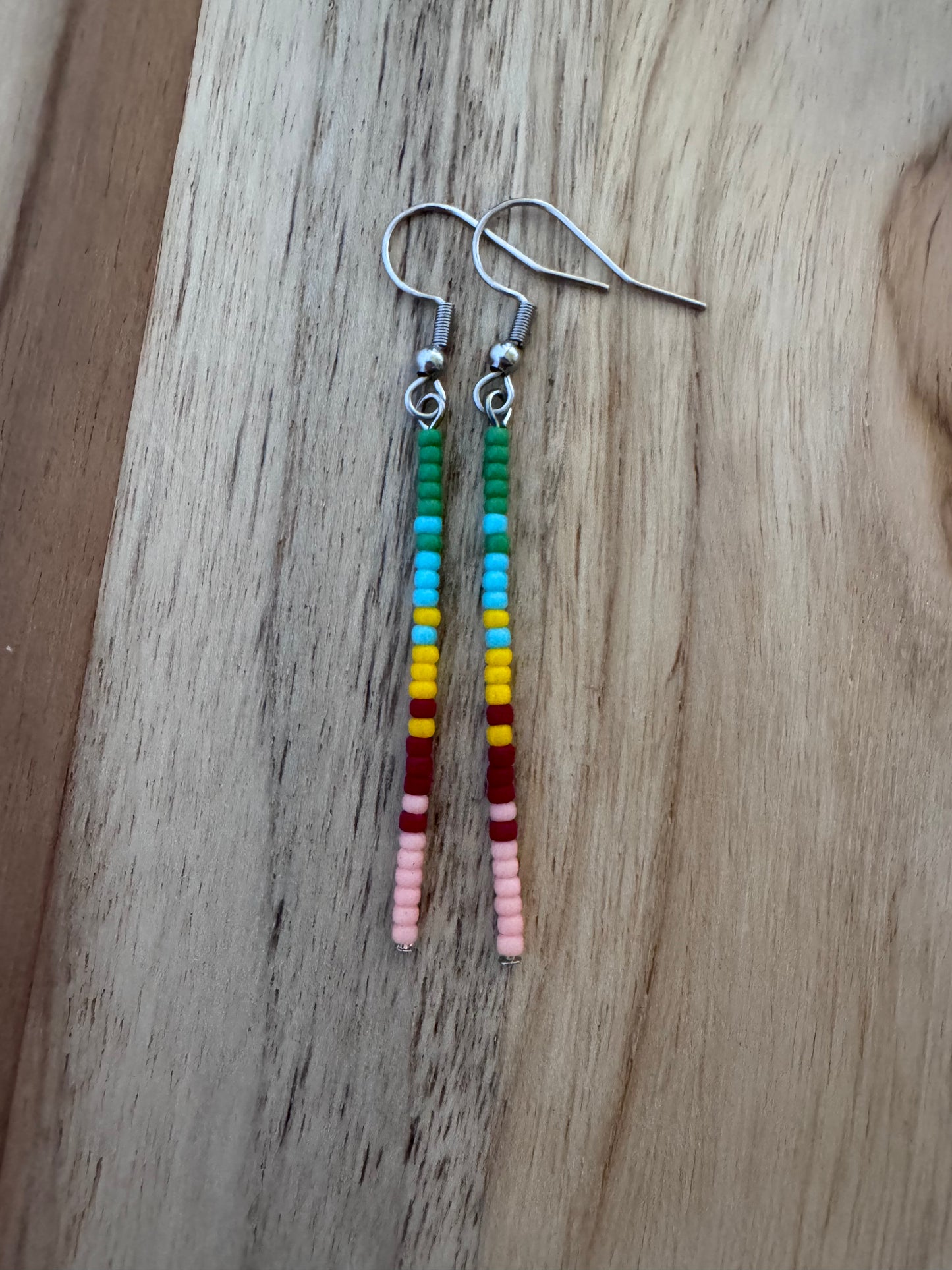 Native Inspired Western Seed Bead Stick Dangle Minimalist Earrings