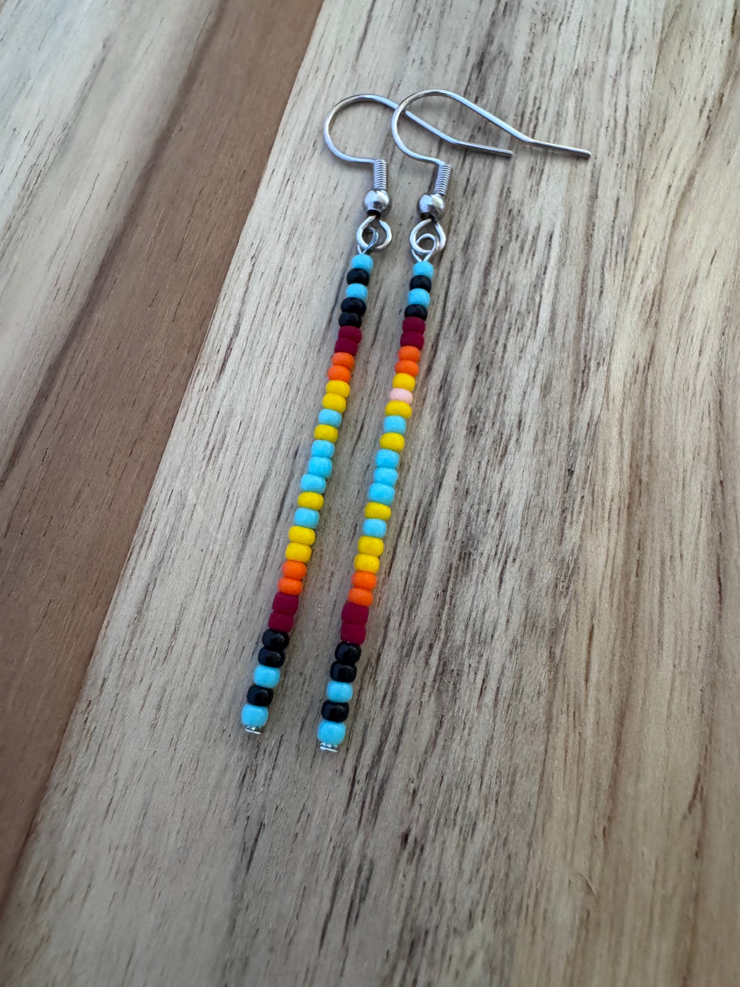 Native Inspired Western Seed Bead Stick Dangle Minimalist Earrings