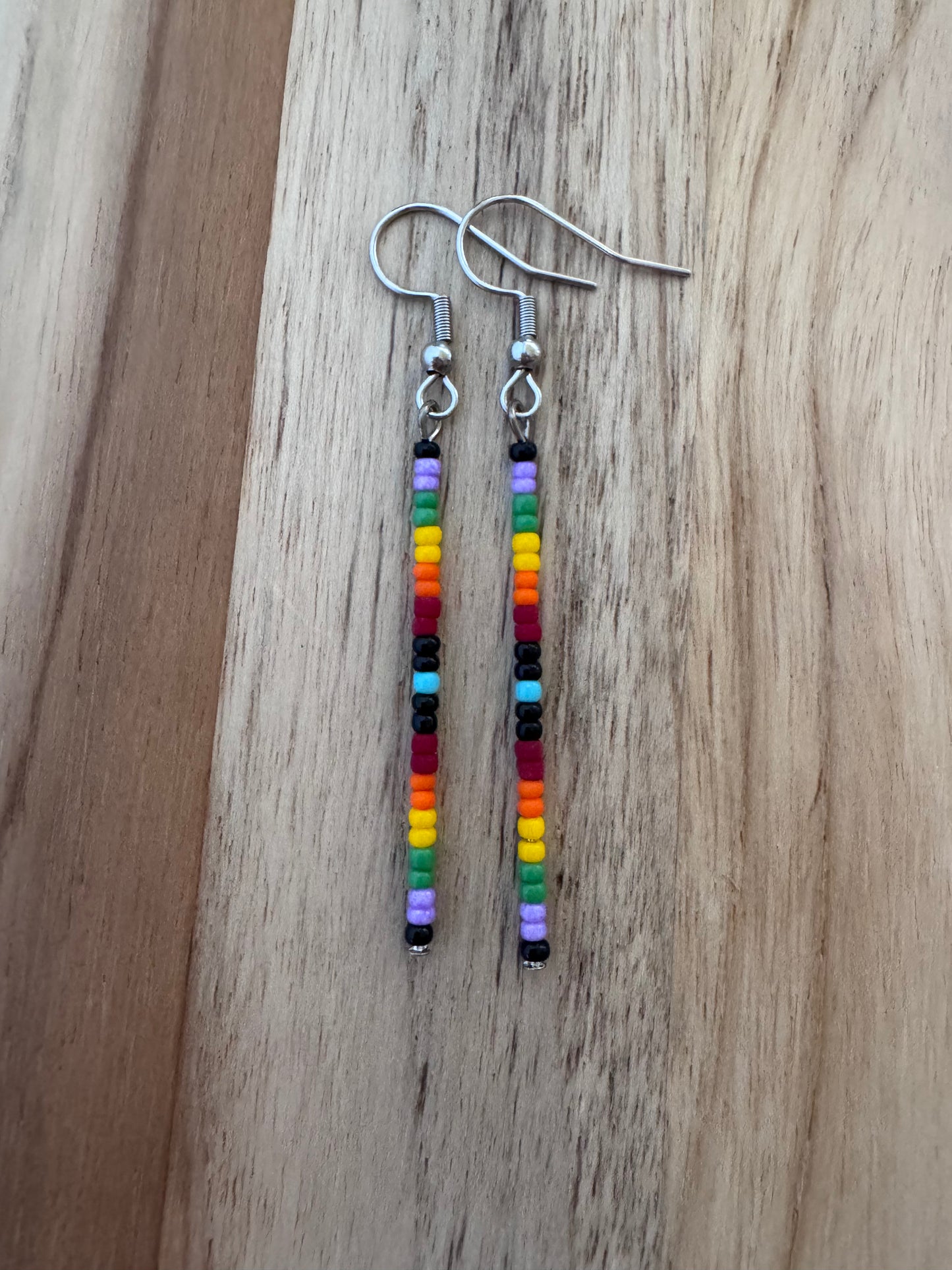 Native Inspired Western Seed Bead Stick Dangle Minimalist Earrings