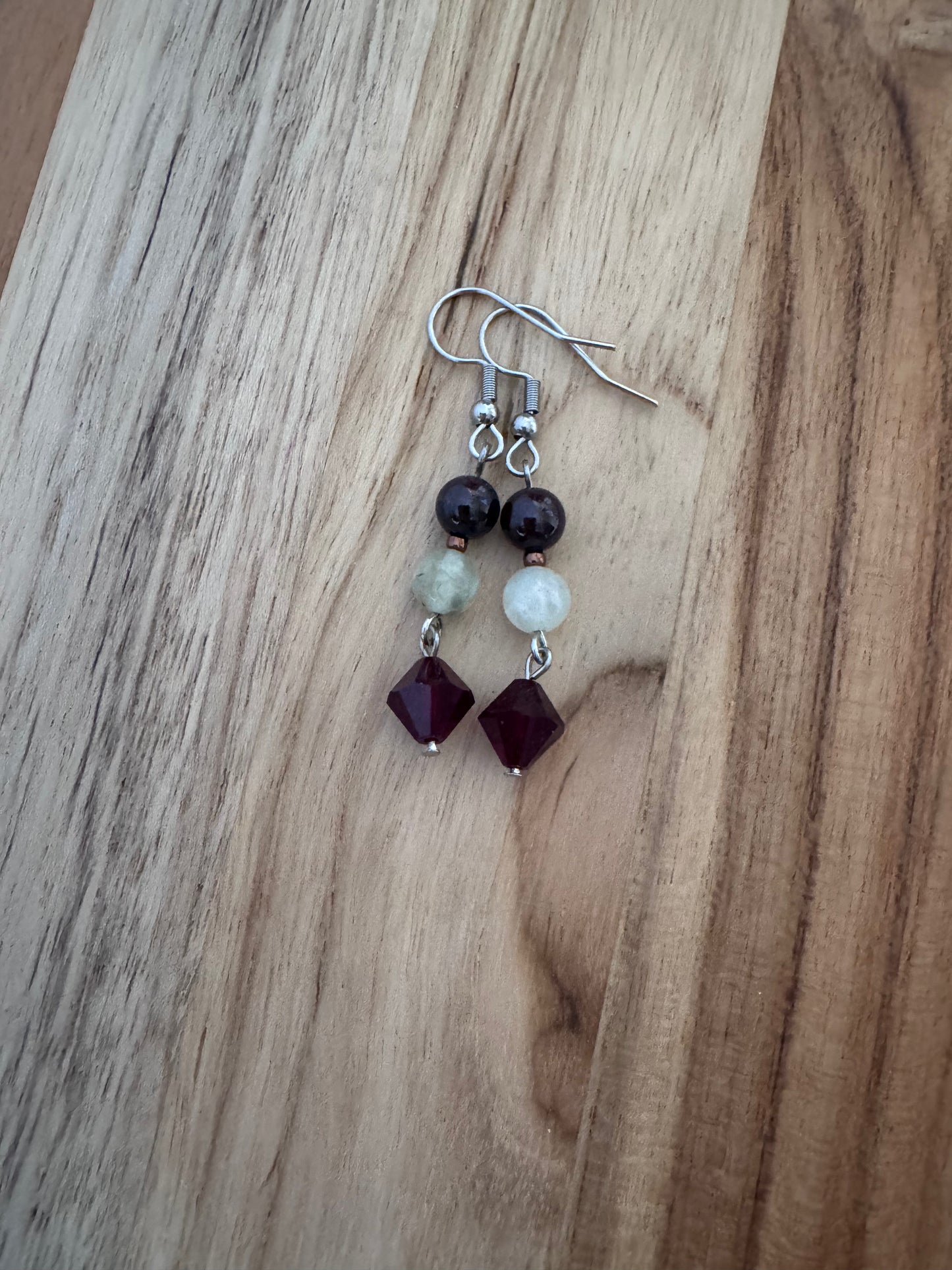 Prehnite and Garnet Dangle Earrings