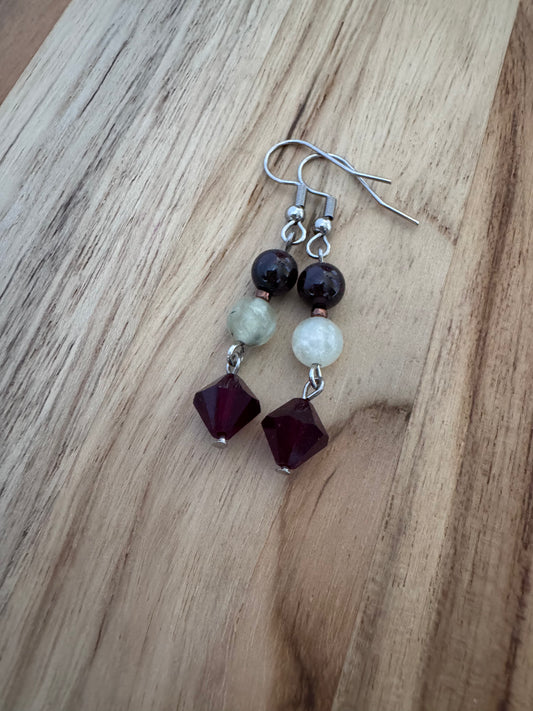 Prehnite and Garnet Dangle Earrings