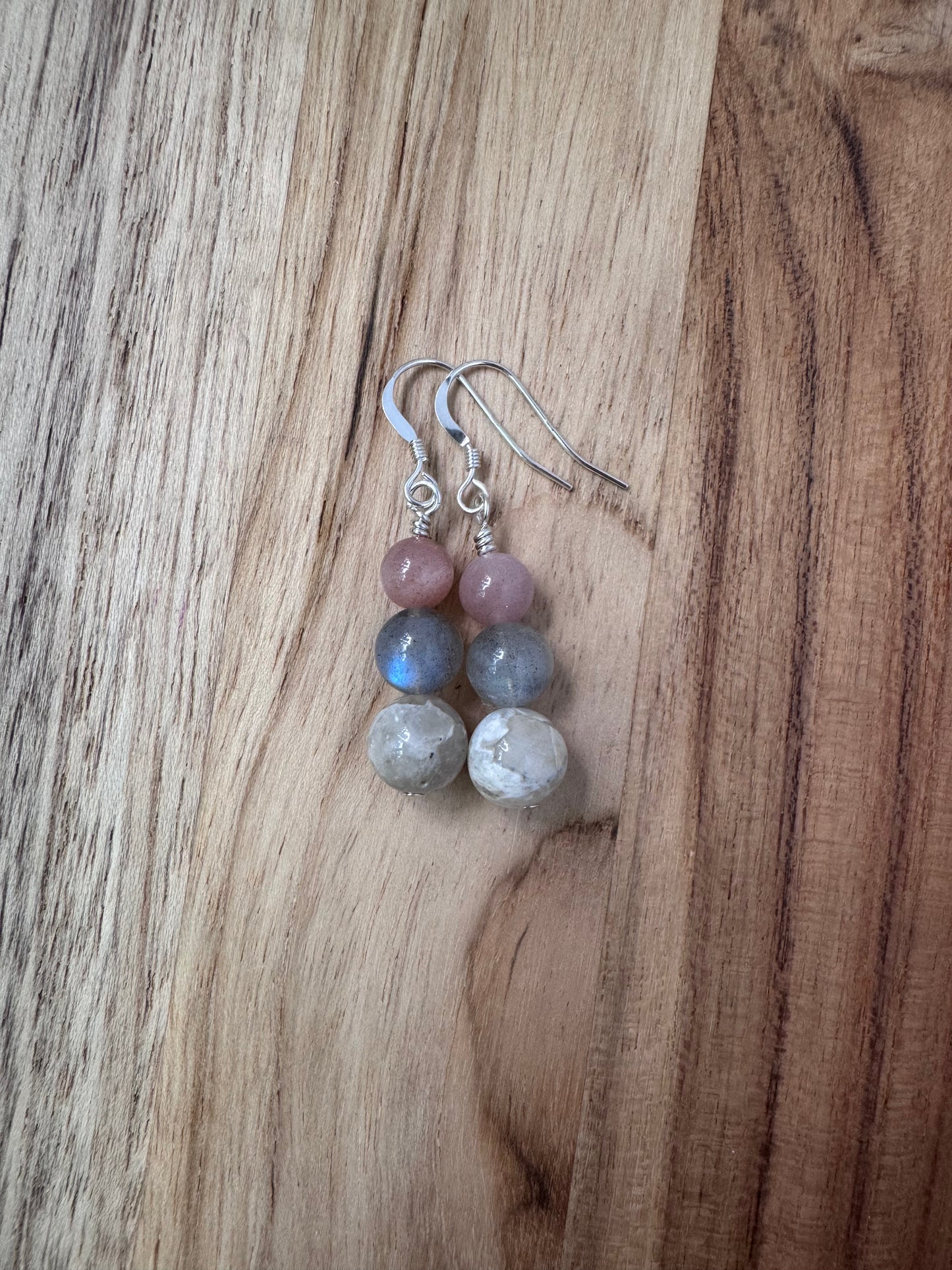 Moonstone and Labradorite Dangle Earrings.