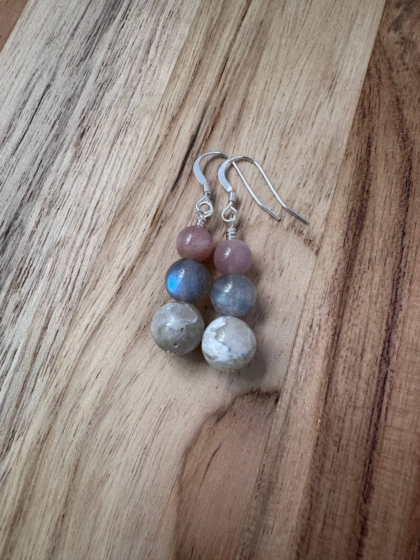 Moonstone and Labradorite Dangle Earrings.