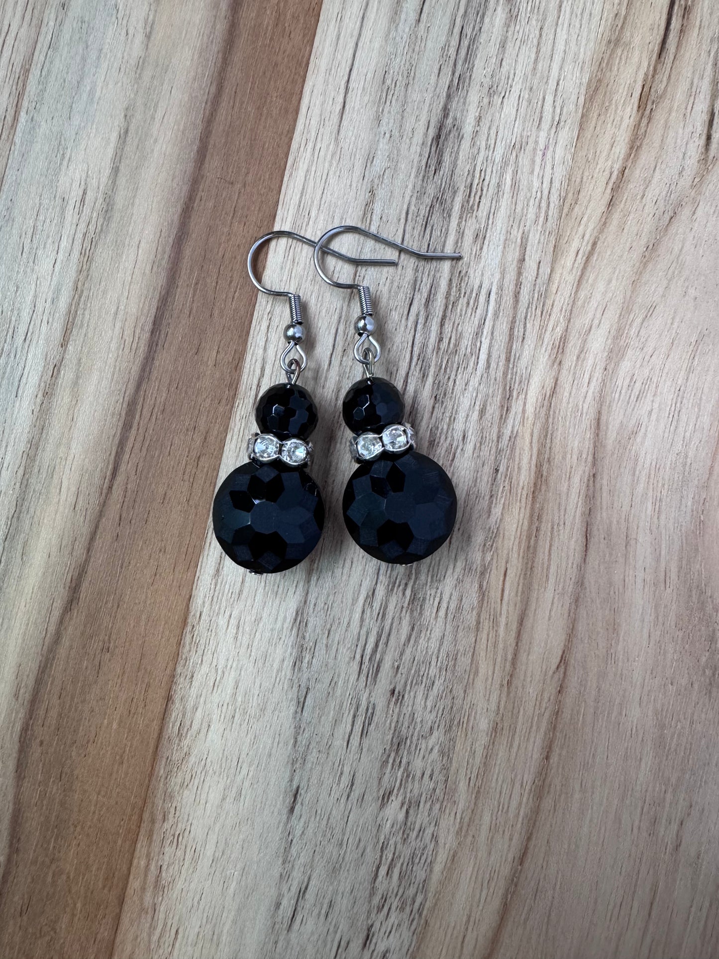 Black Crystal and Onyx Dangle Earrings