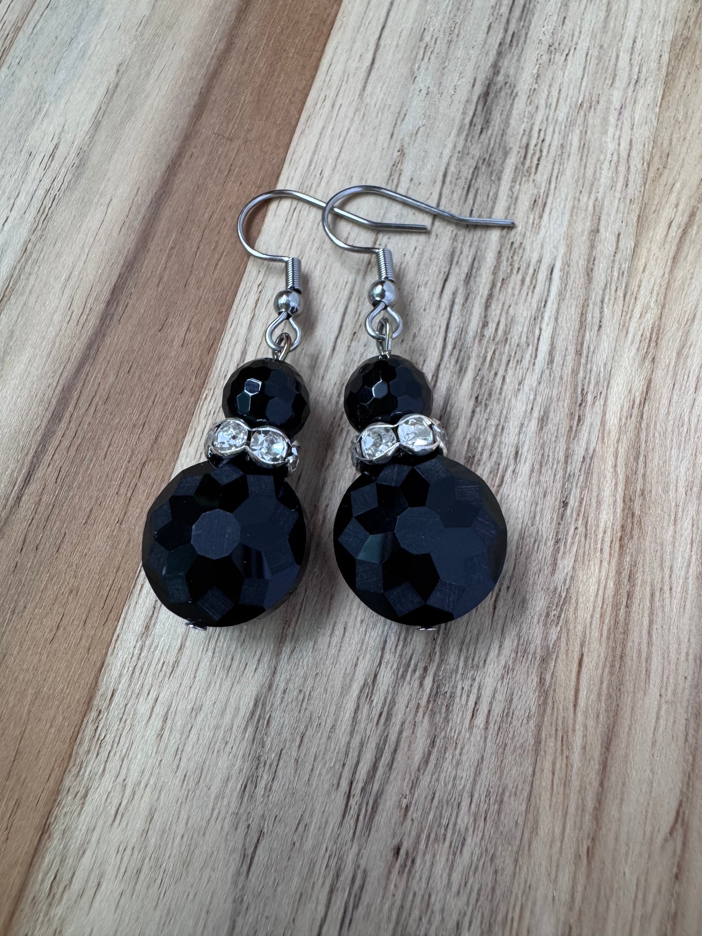 Black Crystal and Onyx Dangle Earrings