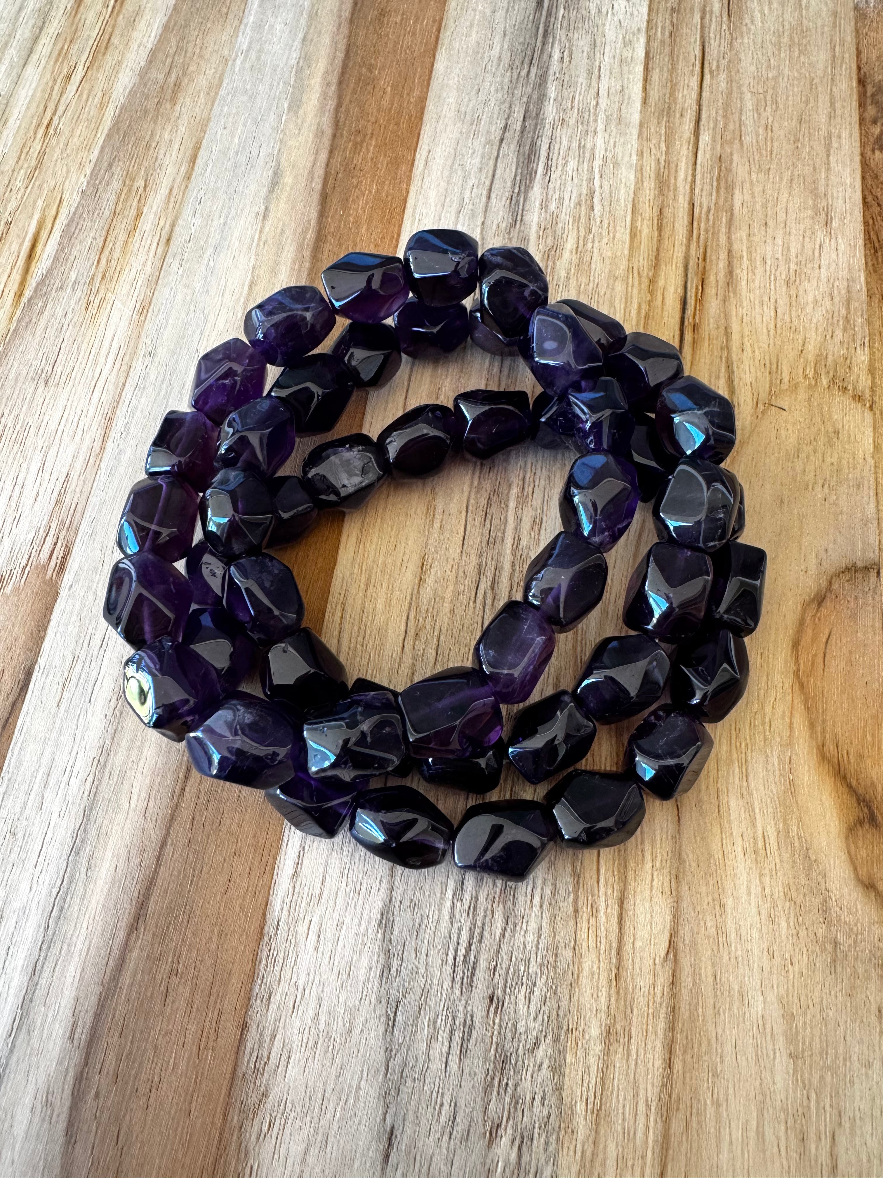 Chunky Dark Purple Amethyst Stretch Bracelet
