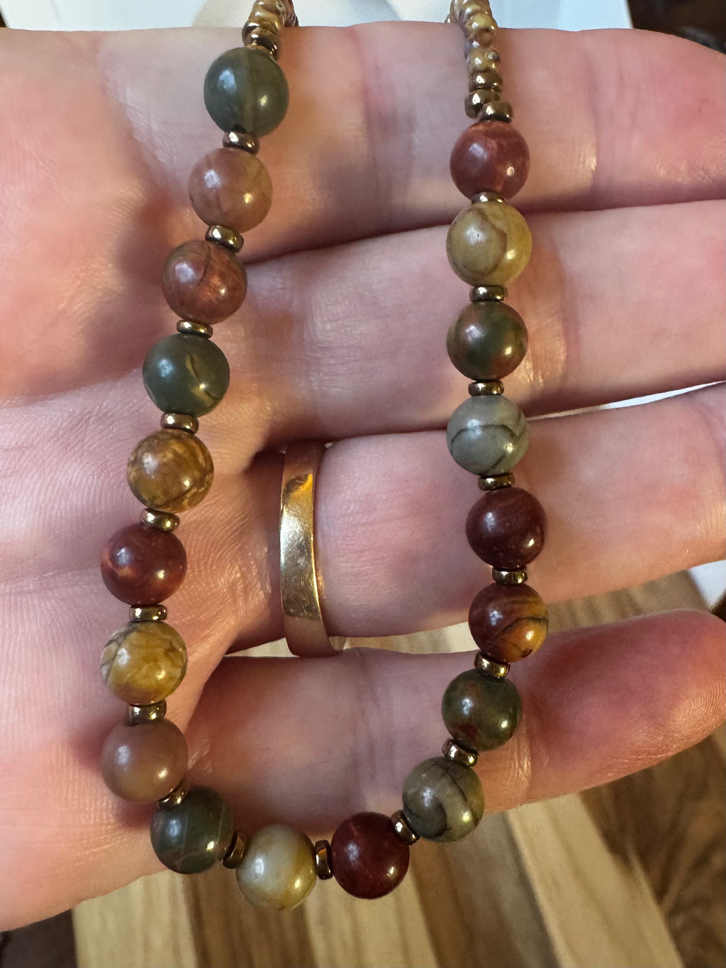 Minimalist Picasso Jasper Beaded Necklace with Seed Beads