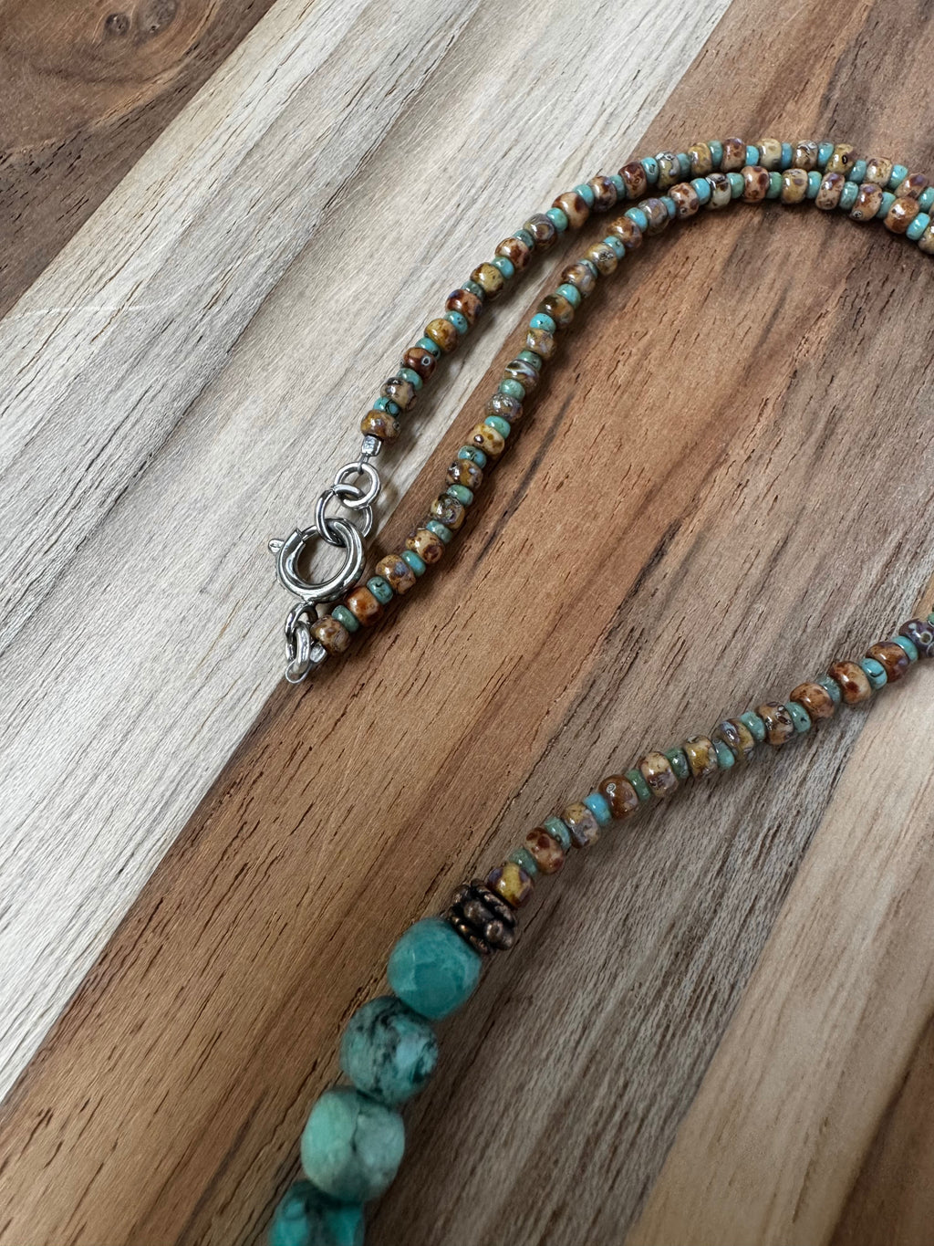 Dainty Turquoise Cube Beaded Necklace with Copper and Seed Beads