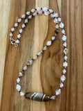 Agate Column Bead Necklace in Brown and White Shades 
Metal clasp