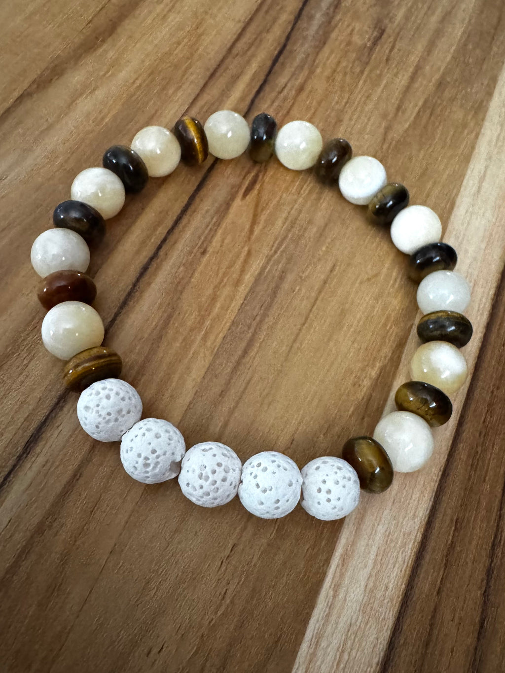 Aromatherapy Diffuser Stretch Bracelet with White/Yellow Jade Tigereye and Lava Stone Beads