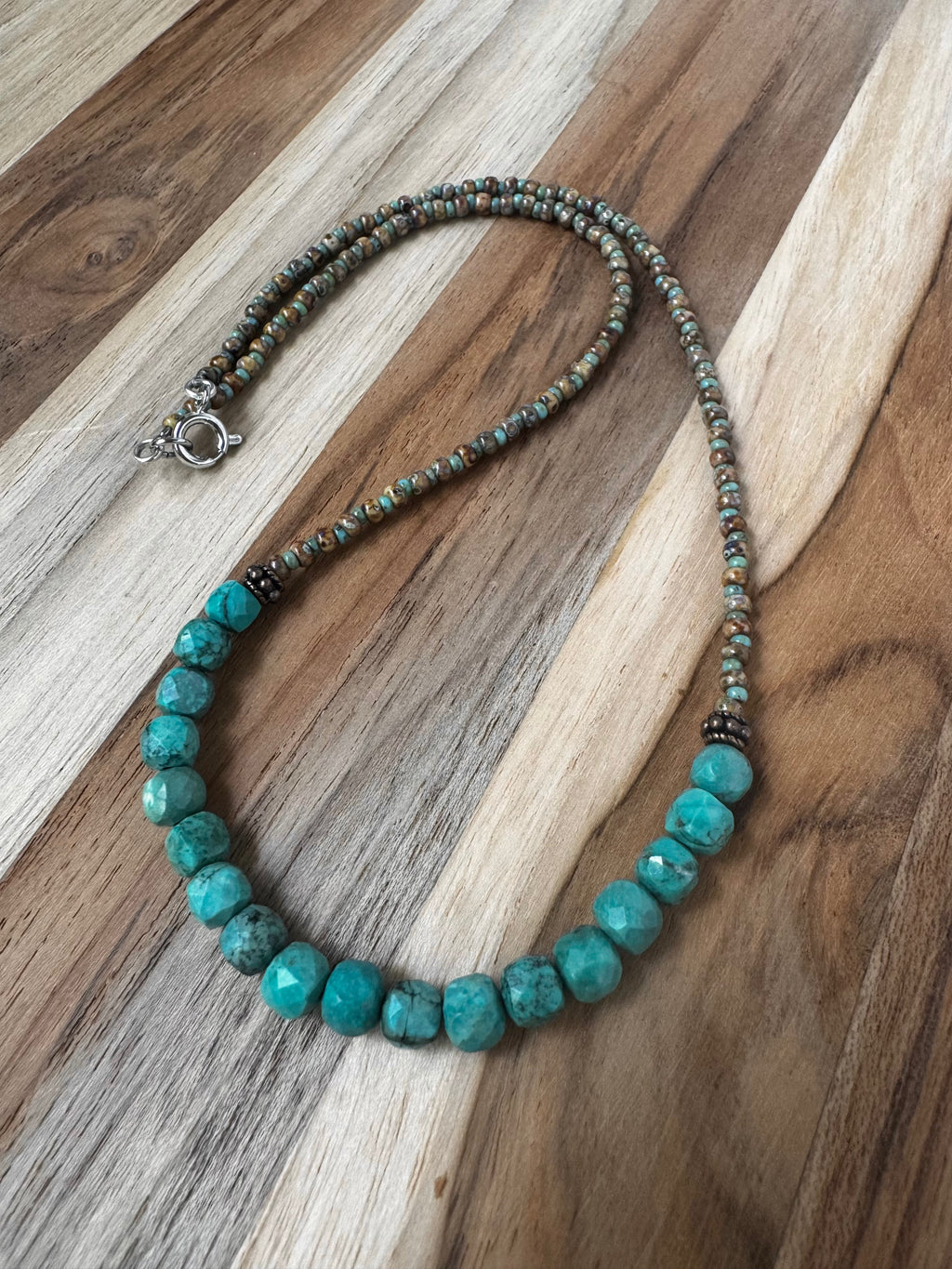 Dainty Turquoise Cube Beaded Necklace with Copper and Seed Beads