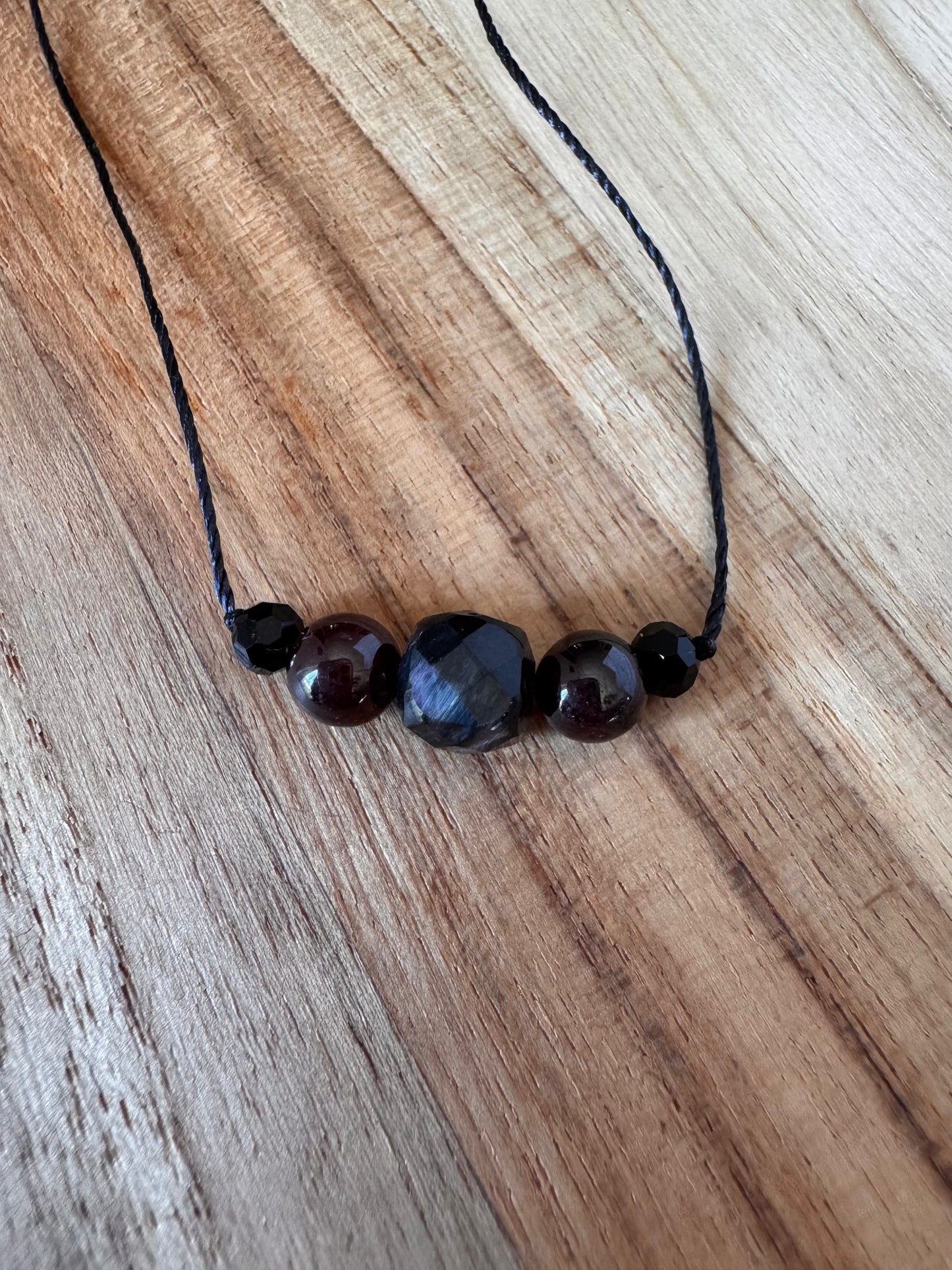 Dainty Minimalist Tigereye and Garnet Floating Necklace ~ Stainless Steel Clasp