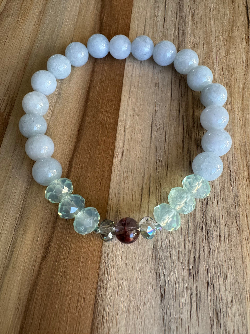 Aquamarine Super 7 and Crystal Glass Beaded Stretch Bracelet - My Urban Gems