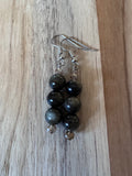 Gold Obsidian Beaded Dangle Earrings with Crystal Accent Beads