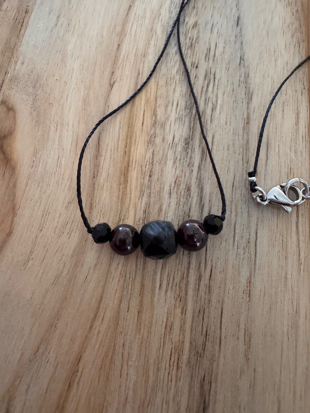 Dainty Minimalist Tigereye and Garnet Floating Necklace ~ Stainless Steel Clasp