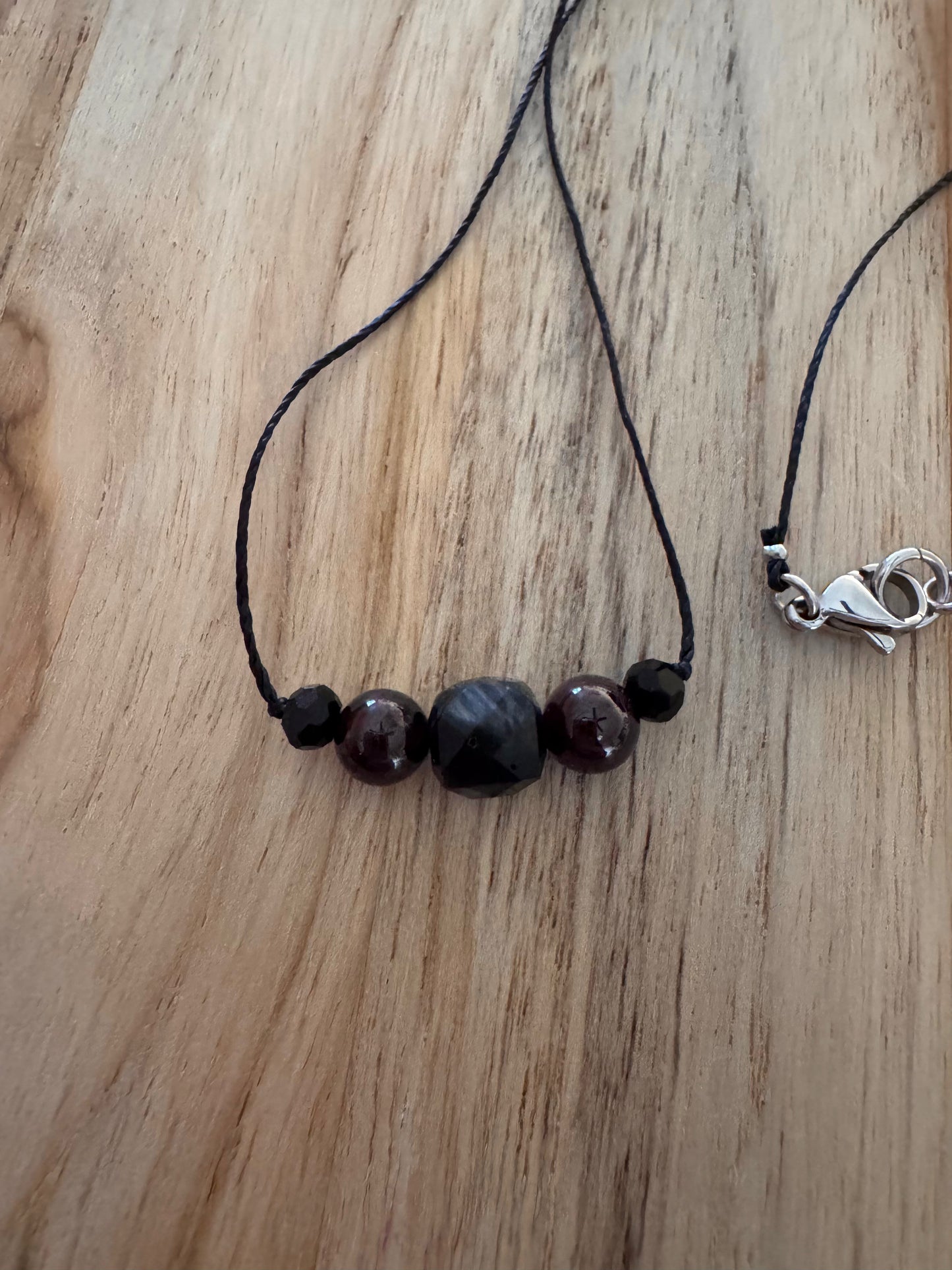 Dainty Minimalist Tigereye and Garnet Floating Necklace ~ Stainless Steel Clasp