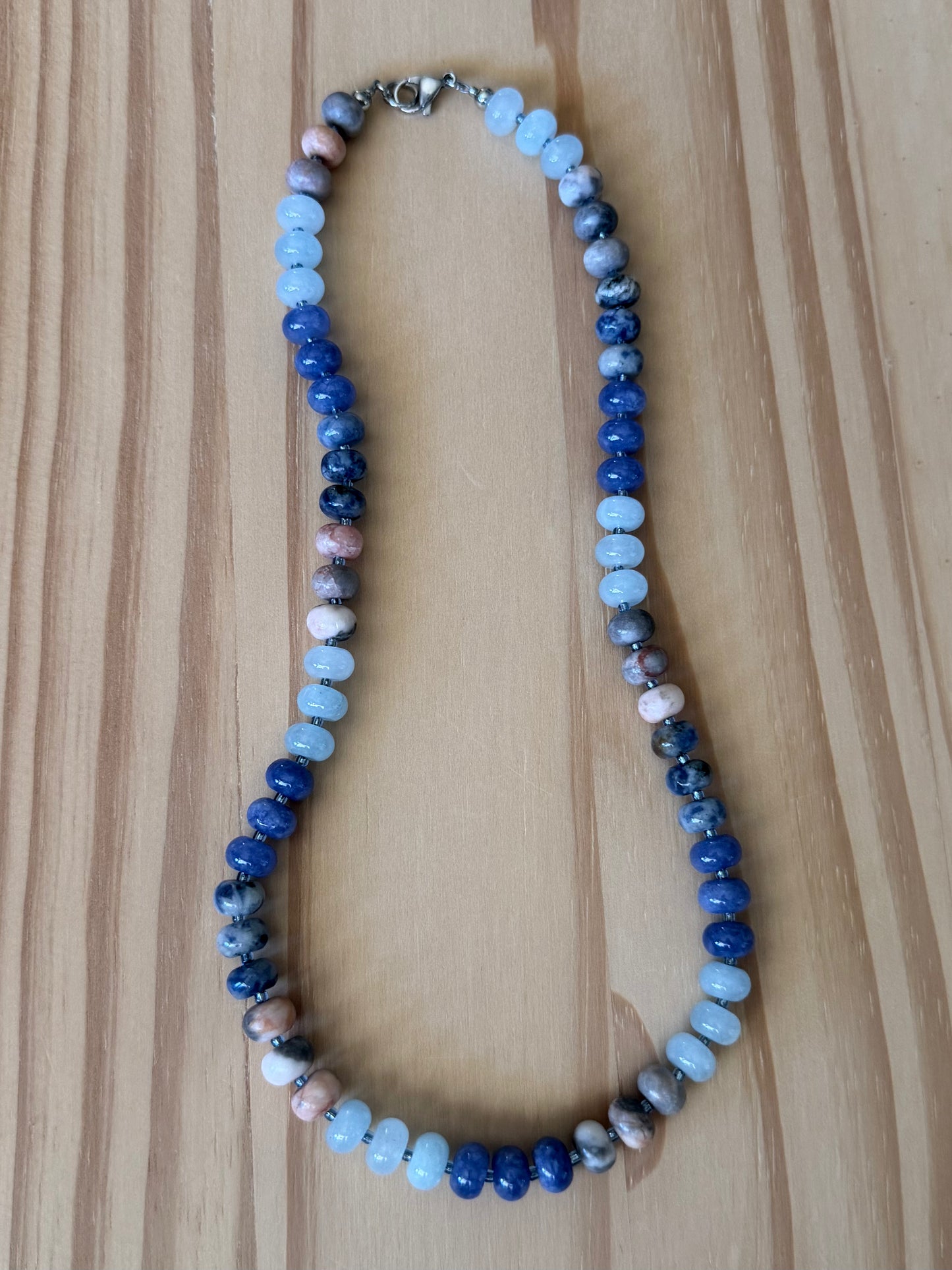 Mixed Gemstone Rondelle Necklace in Blues and Pinks