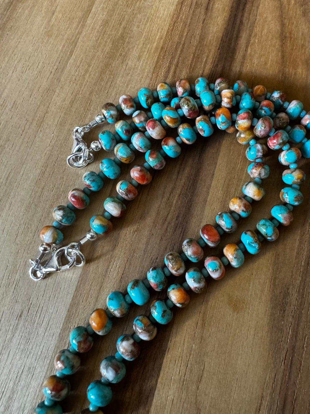 18” Spiny Oyster Mojave Copper Turquoise Necklace ~ Sterling Silver