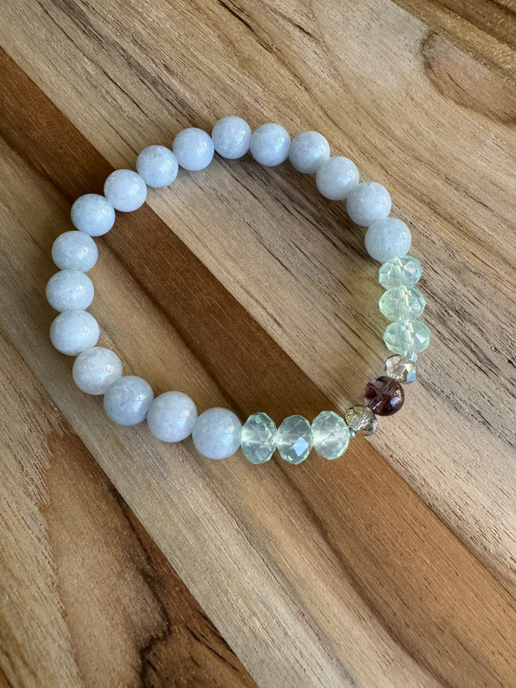 Aquamarine Super 7 and Crystal Glass Beaded Stretch Bracelet - My Urban Gems