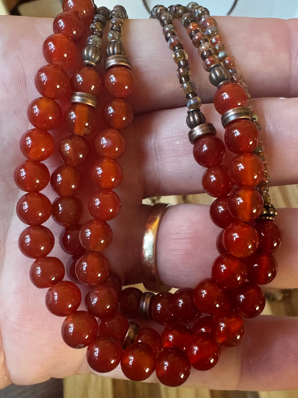 Carnelian Beaded Necklace with Copper and Seed Beads