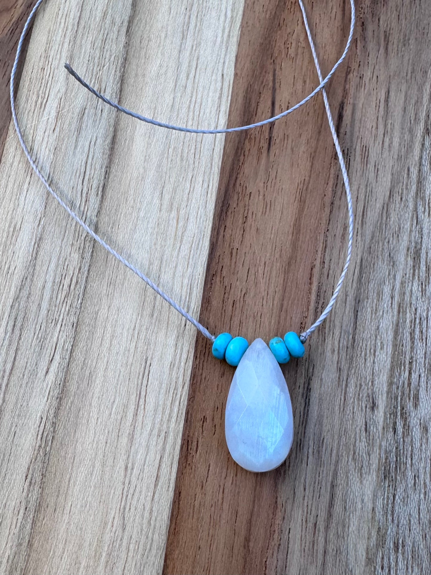 Moonstone and Turquoise Minimalist Floating Pendant Necklace ~ Stainless Steel Clasp