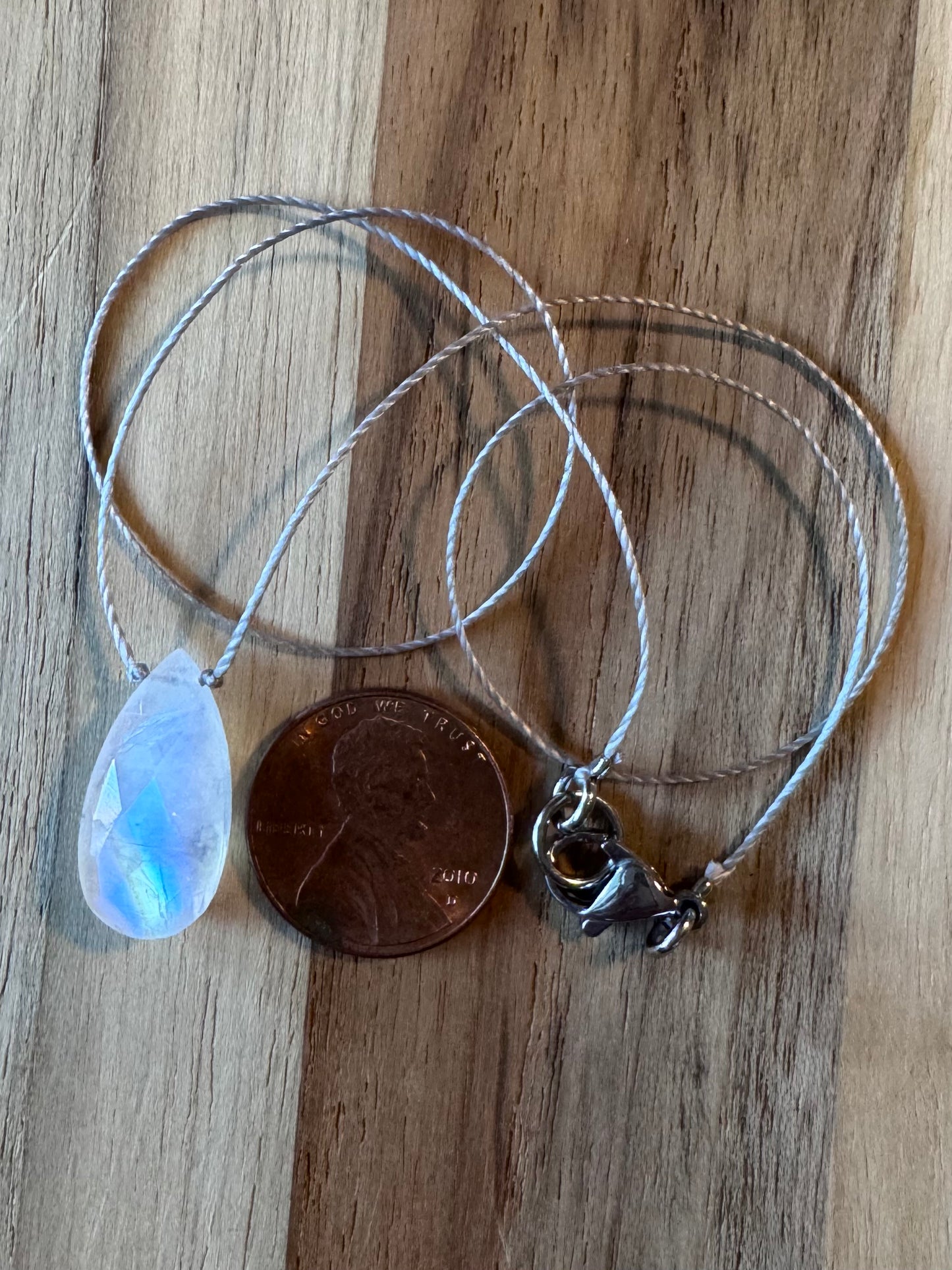 Moonstone Minimalist Floating Pendant Necklace ~ Stainless Steel Clasp