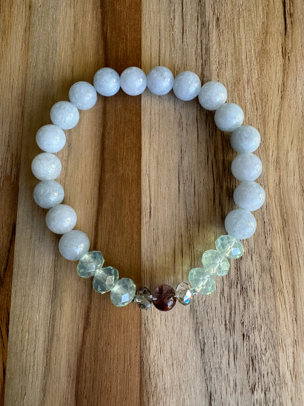 Aquamarine Super 7 and Crystal Glass Beaded Stretch Bracelet - My Urban Gems