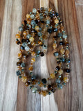 Extra Long Wraparound Layering Necklace with Prehnite Yellow Jade Tigereye and Crystal Beads