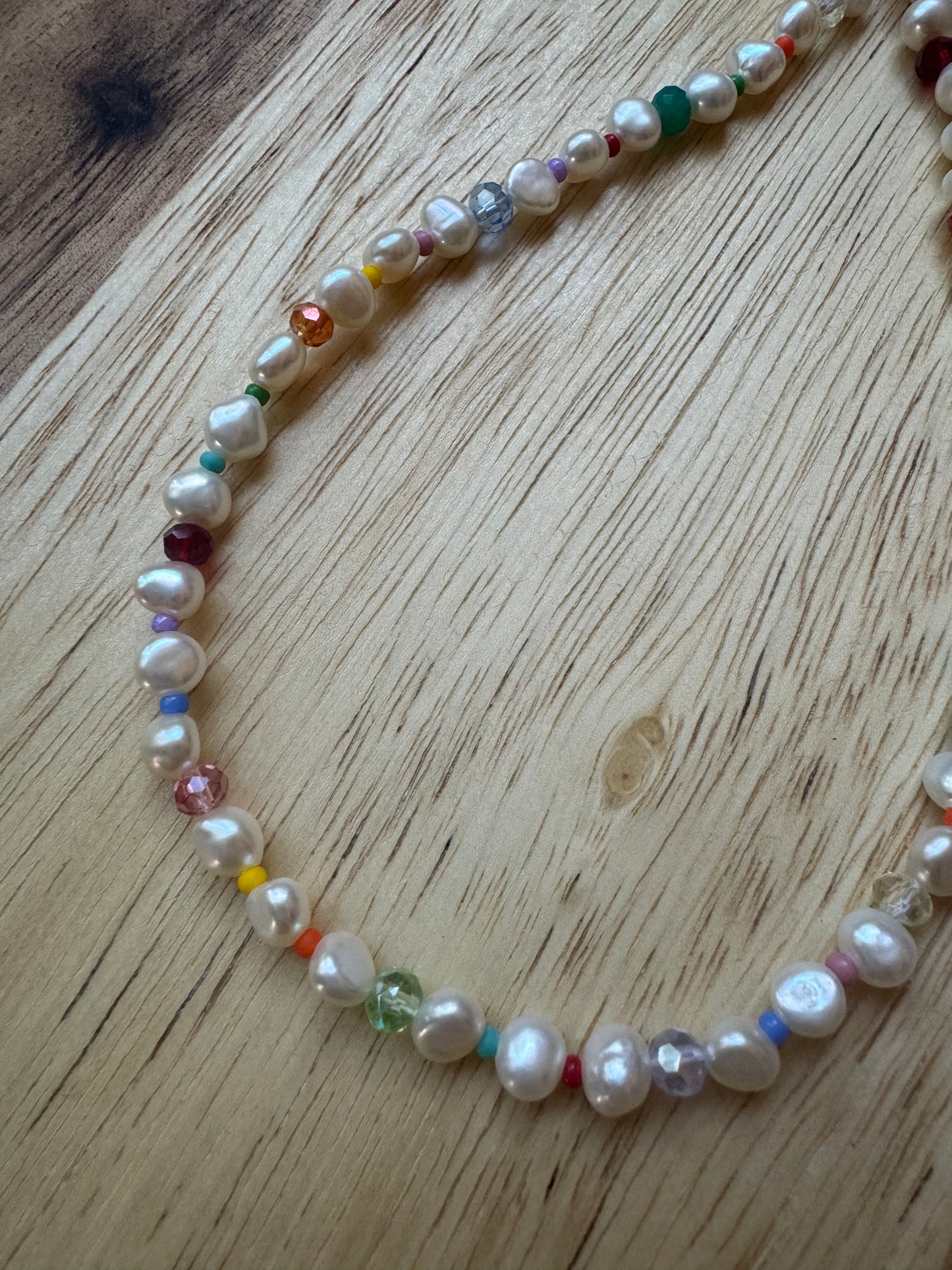 Dainty Rainbow Freshwater Pearl Beaded Necklace with Crystal and Seed Beads Sterling Silver - My Urban Gems