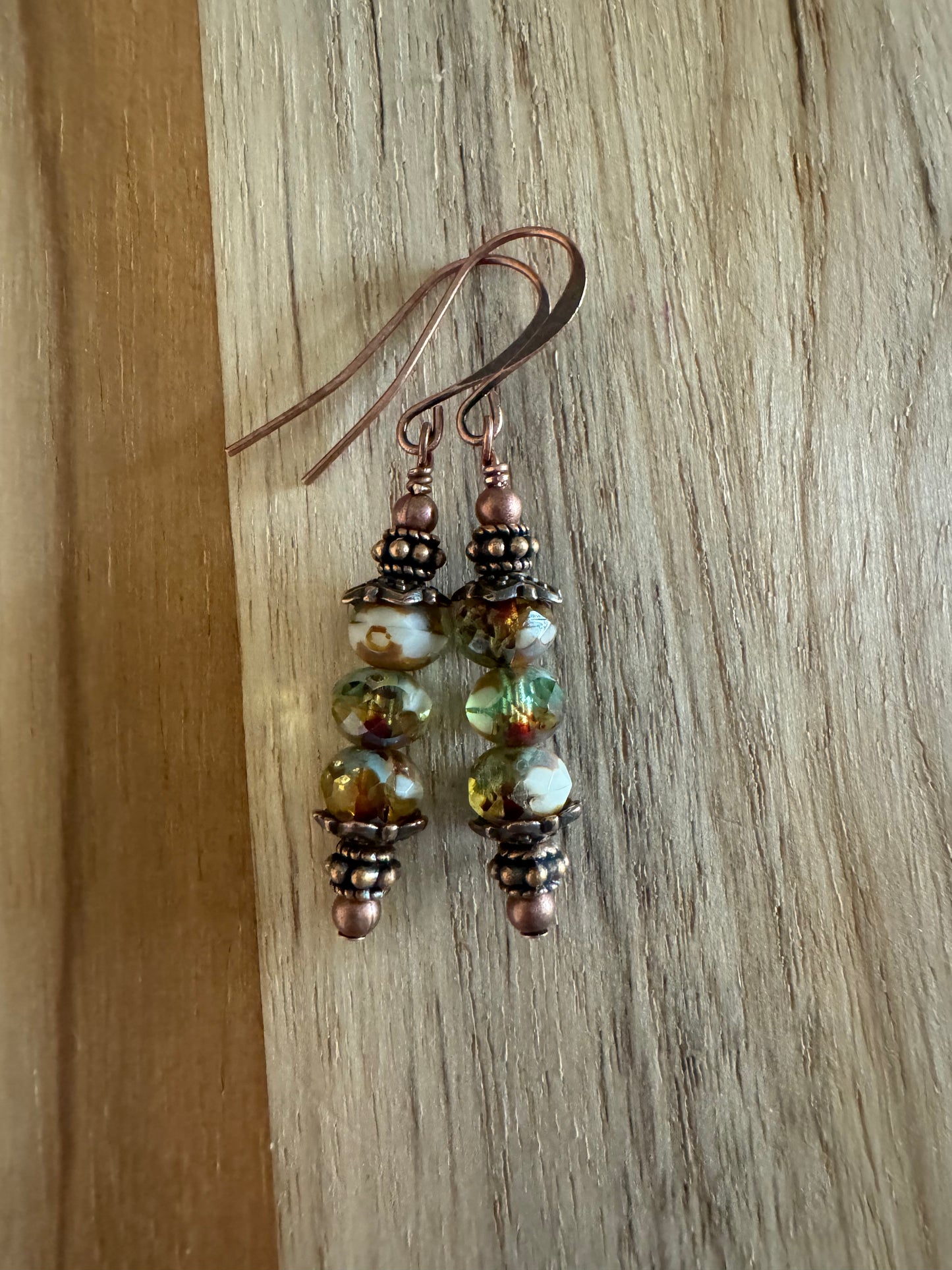 Czech Glass and Copper Dangle Earrings