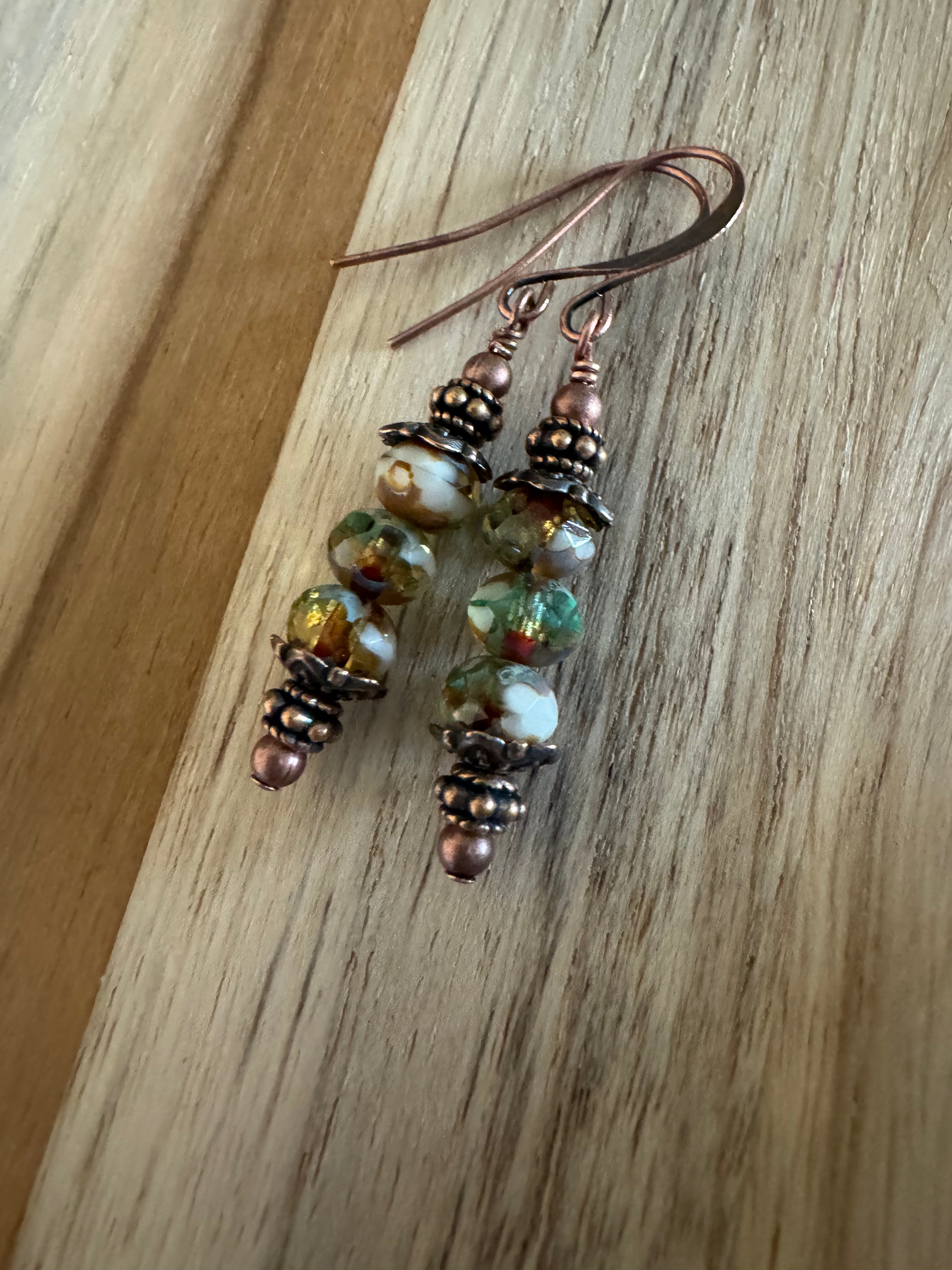Czech Glass and Copper Dangle Earrings